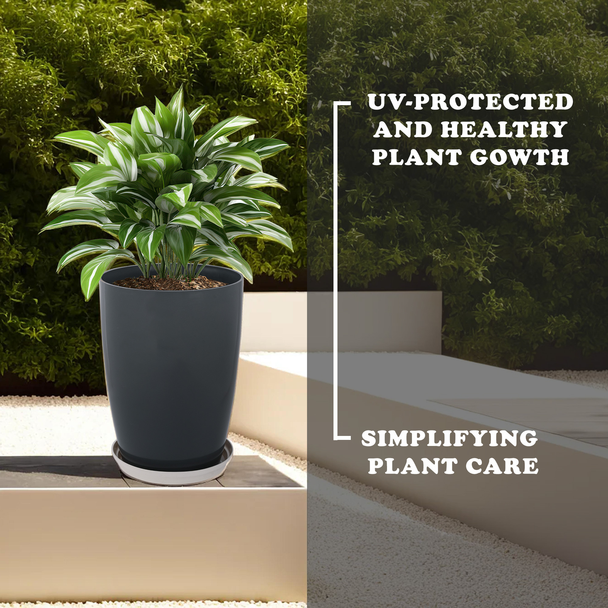 Kuber Industries Flower Pot with Plate  14 Inch Indoor-Outdoor Plants Stand  Flower Pot for Home-Office  Flower Pot for Garden  Flower Gamla for Balcony  Plain Tower  Grey