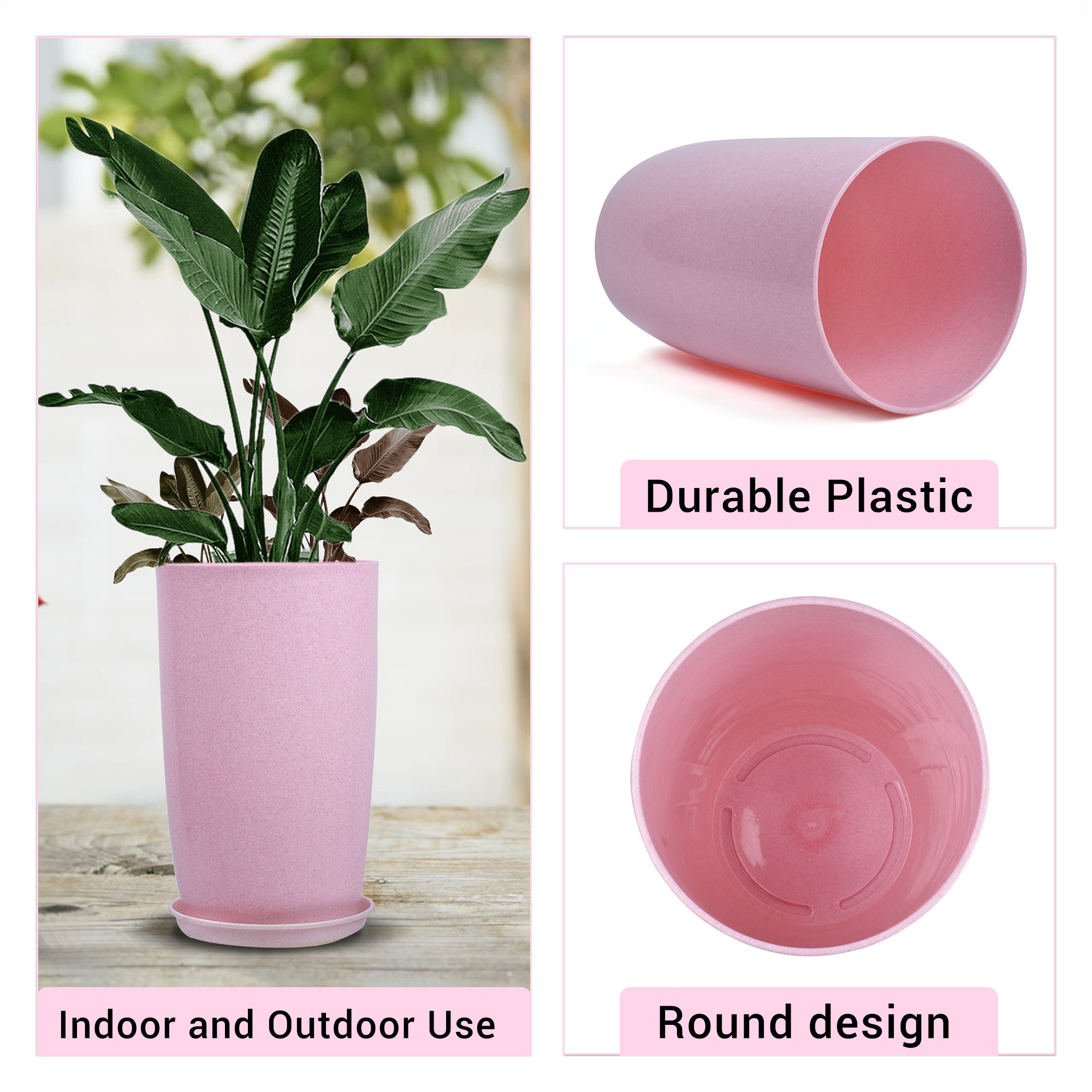 Kuber Industries Flower Pot with Plate  18 Inch Lightweight Polymers Indoor-Outdoor Plant Pots  Flower Pot Gamla for Home-Office  Garden  Planter for Living Room  Marble Emerald  Pink