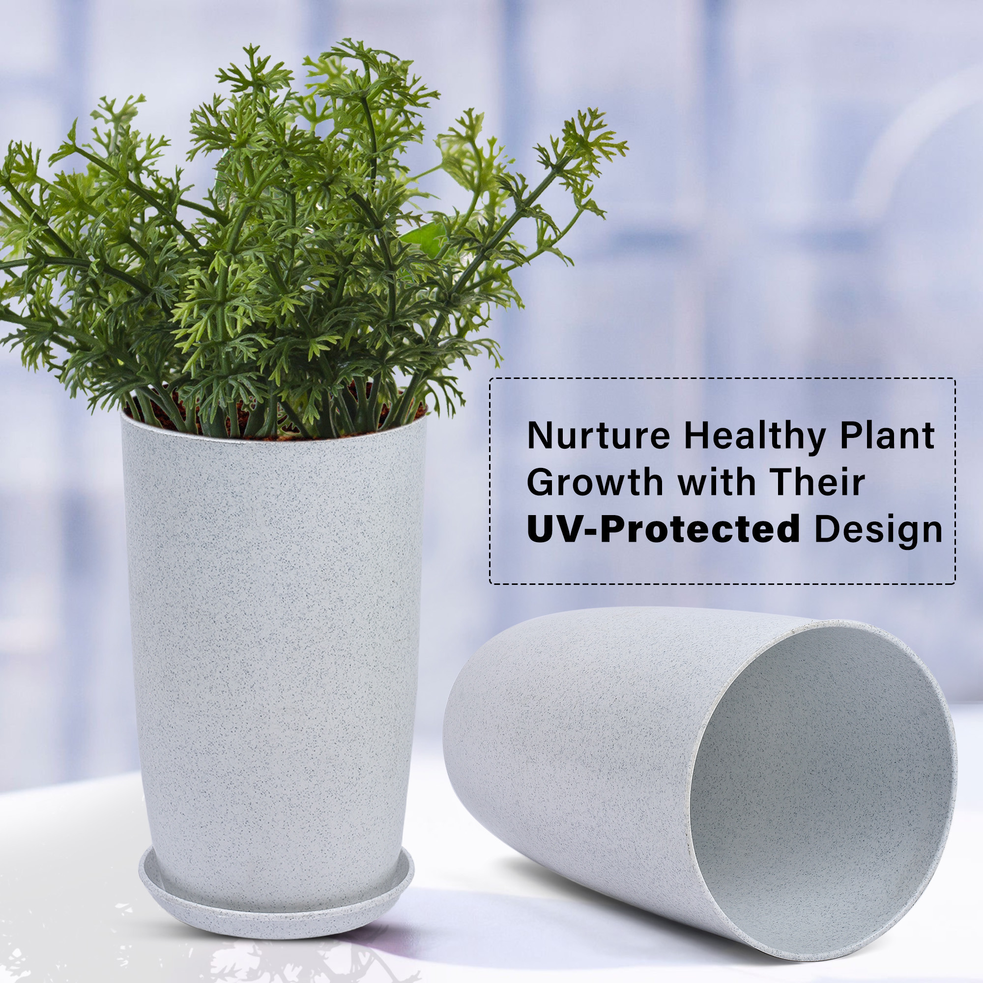 Kuber Industries Flower Pot with Plate | 18 Inch Lightweight Polymers Indoor-Outdoor Plant Pots | Flower Pot Gamla for Home-Office & Garden | Planter for Living Room | White