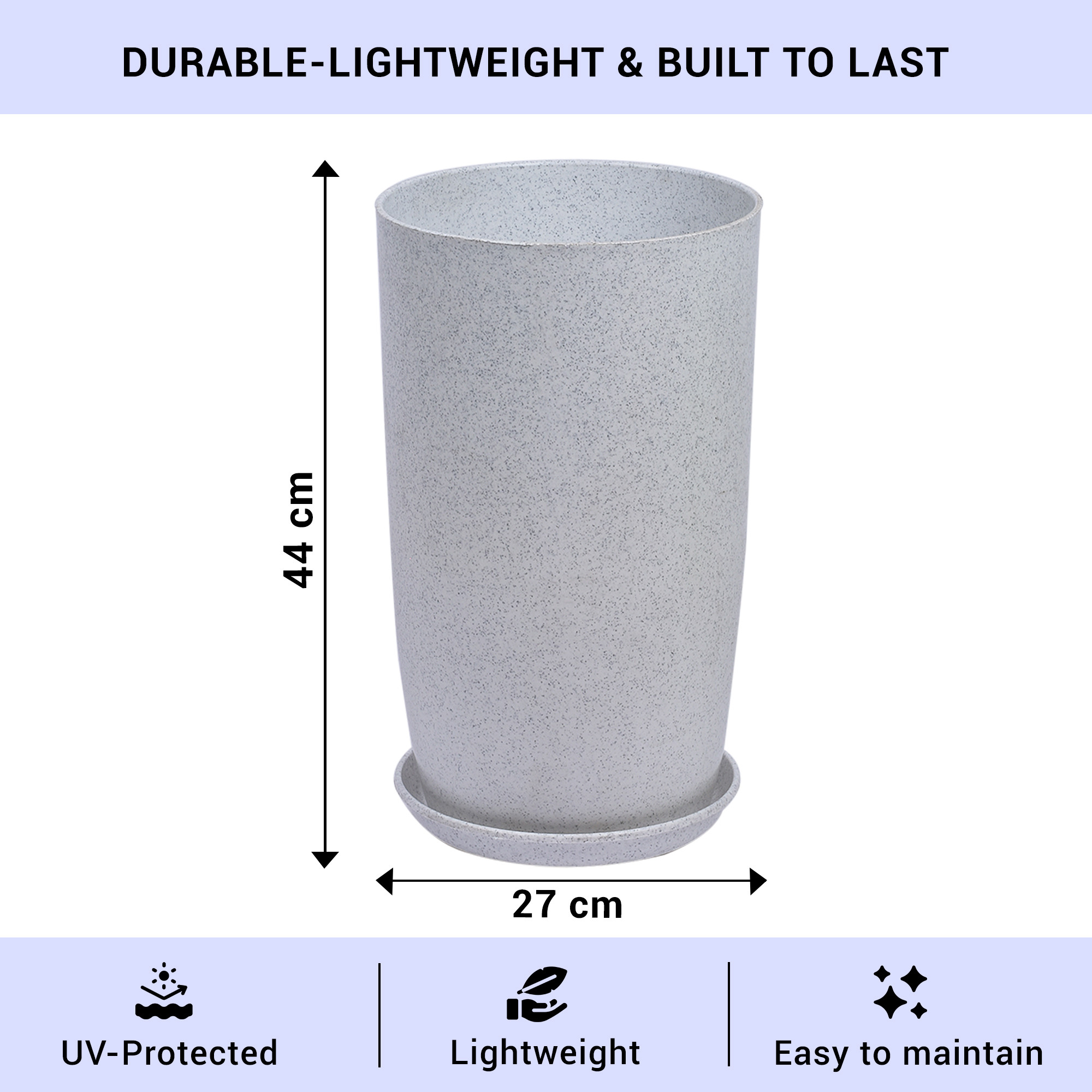 Kuber Industries Flower Pot with Plate | 18 Inch Lightweight Polymers Indoor-Outdoor Plant Pots | Flower Pot Gamla for Home-Office & Garden | Planter for Living Room | White