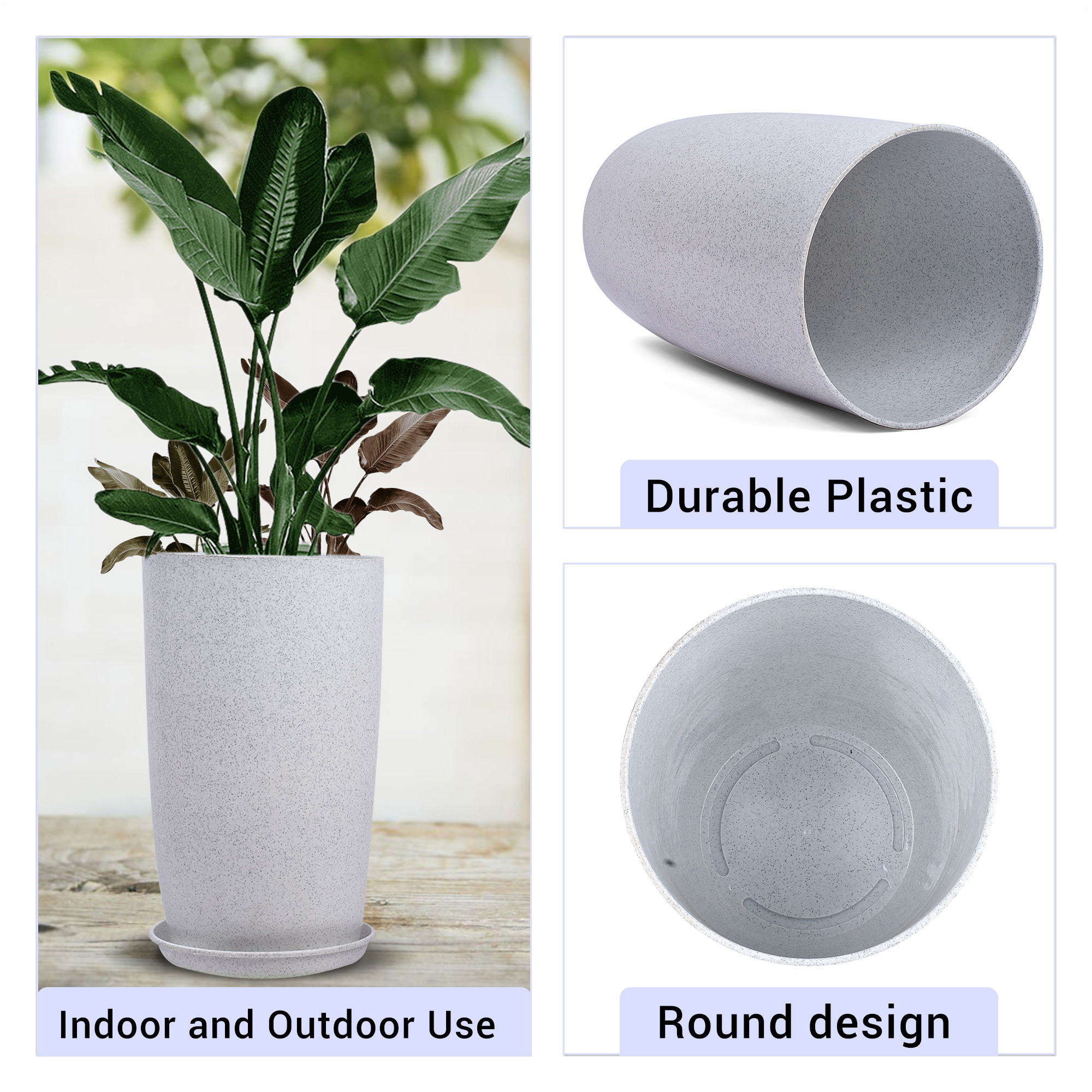 Kuber Industries Flower Pot with Plate | 18 Inch Lightweight Polymers Indoor-Outdoor Plant Pots | Flower Pot Gamla for Home-Office & Garden | Planter for Living Room | White