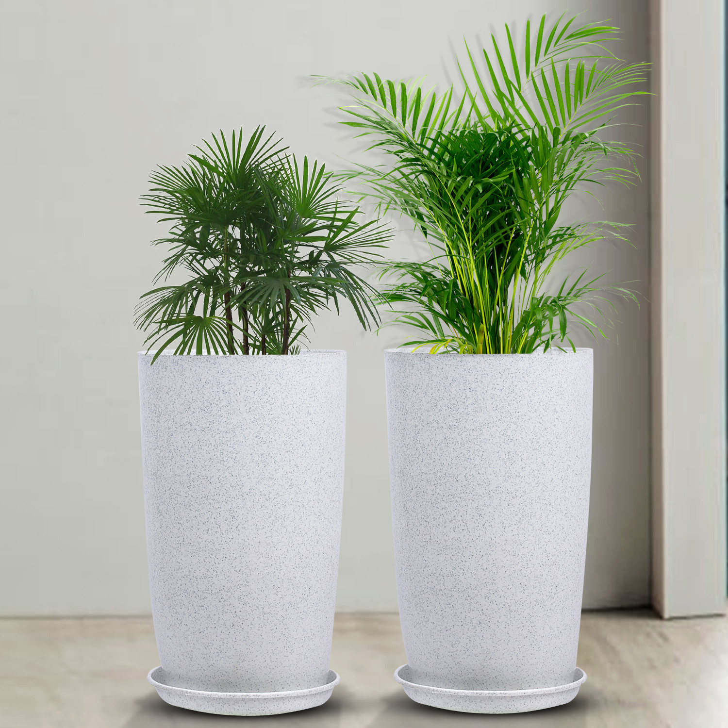 Kuber Industries Flower Pot with Plate | 18 Inch Lightweight Polymers Indoor-Outdoor Plant Pots | Flower Pot Gamla for Home-Office & Garden | Planter for Living Room | White