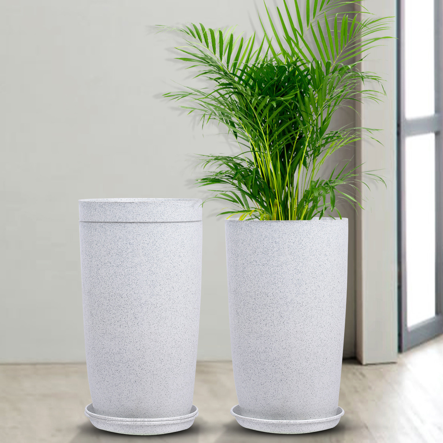Kuber Industries Flower Pot with Plate | 18 Inch Lightweight Polymers Indoor-Outdoor Plant Pots | Flower Pot Gamla for Home-Office & Garden | Planter for Living Room | White