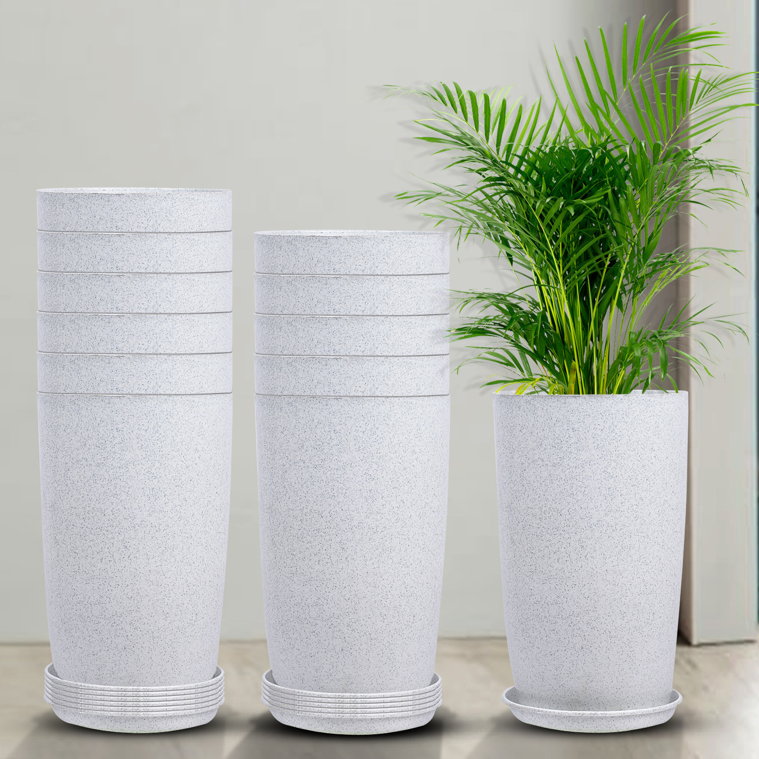 Kuber Industries Flower Pot with Plate | 18 Inch Lightweight Polymers Indoor-Outdoor Plant Pots | Flower Pot Gamla for Home-Office & Garden | Planter for Living Room | White