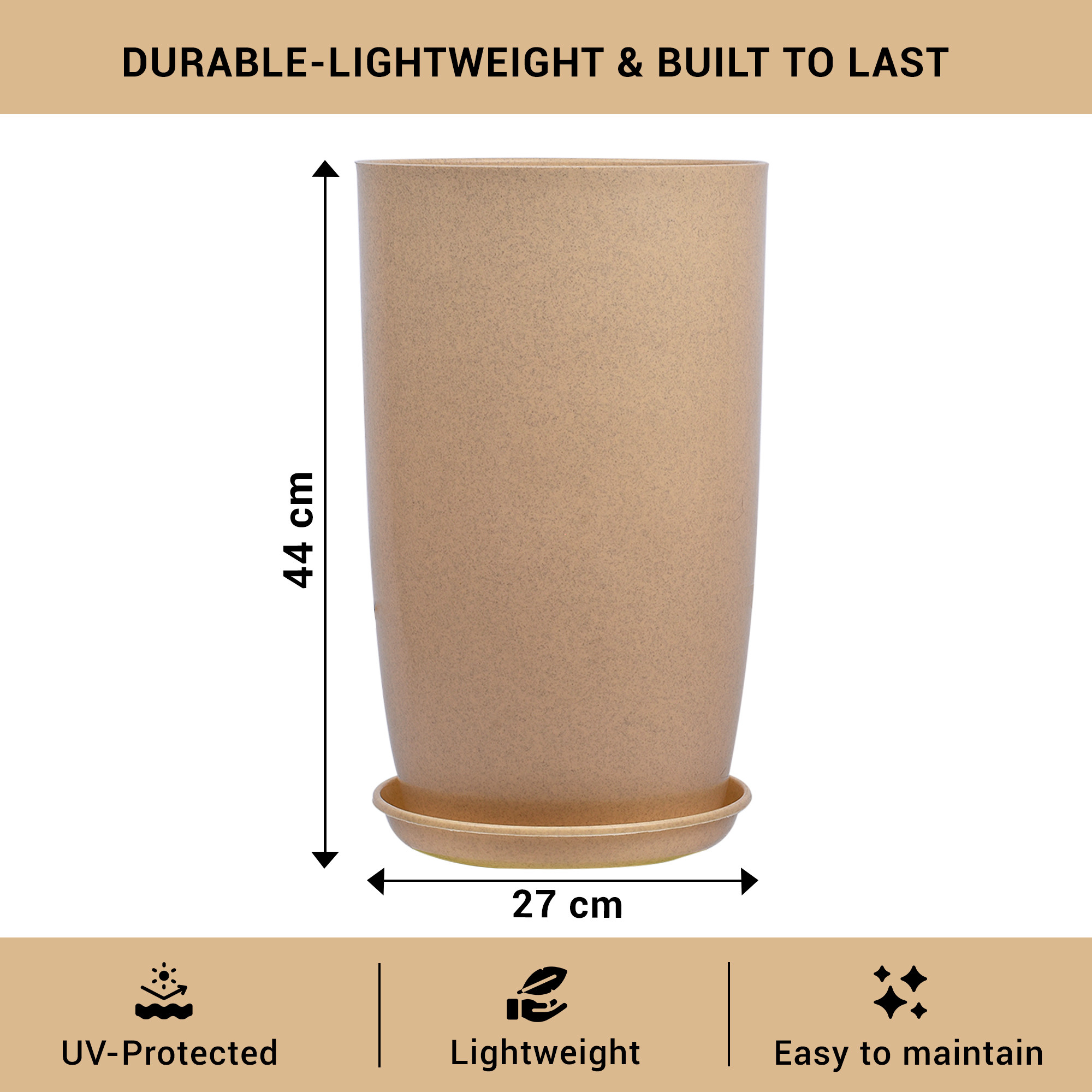 Kuber Industries Flower Pot with Plate | 18 Inch Lightweight Polymers Indoor-Outdoor Plant Pots | Flower Pot Gamla for Home-Office & Garden | Planter for Living Room | Beige