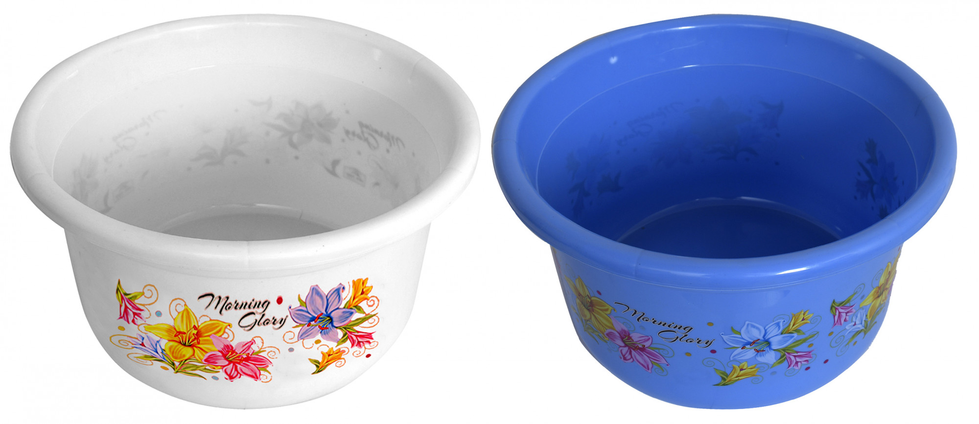 Kuber Industries Flower Print 2 Pieces Unbreakable Plastic Multipurpose Bath Tub/Washing Tub 25 Ltr (Blue & White)