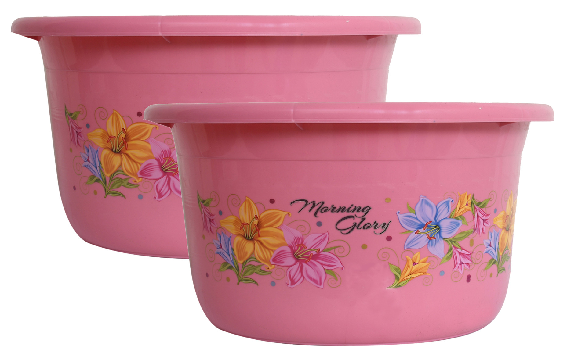 Kuber Industries Flower Print 2 Pieces Unbreakable Plastic Multipurpose Bath Tub/Washing Tub 25 Ltr (Pink)