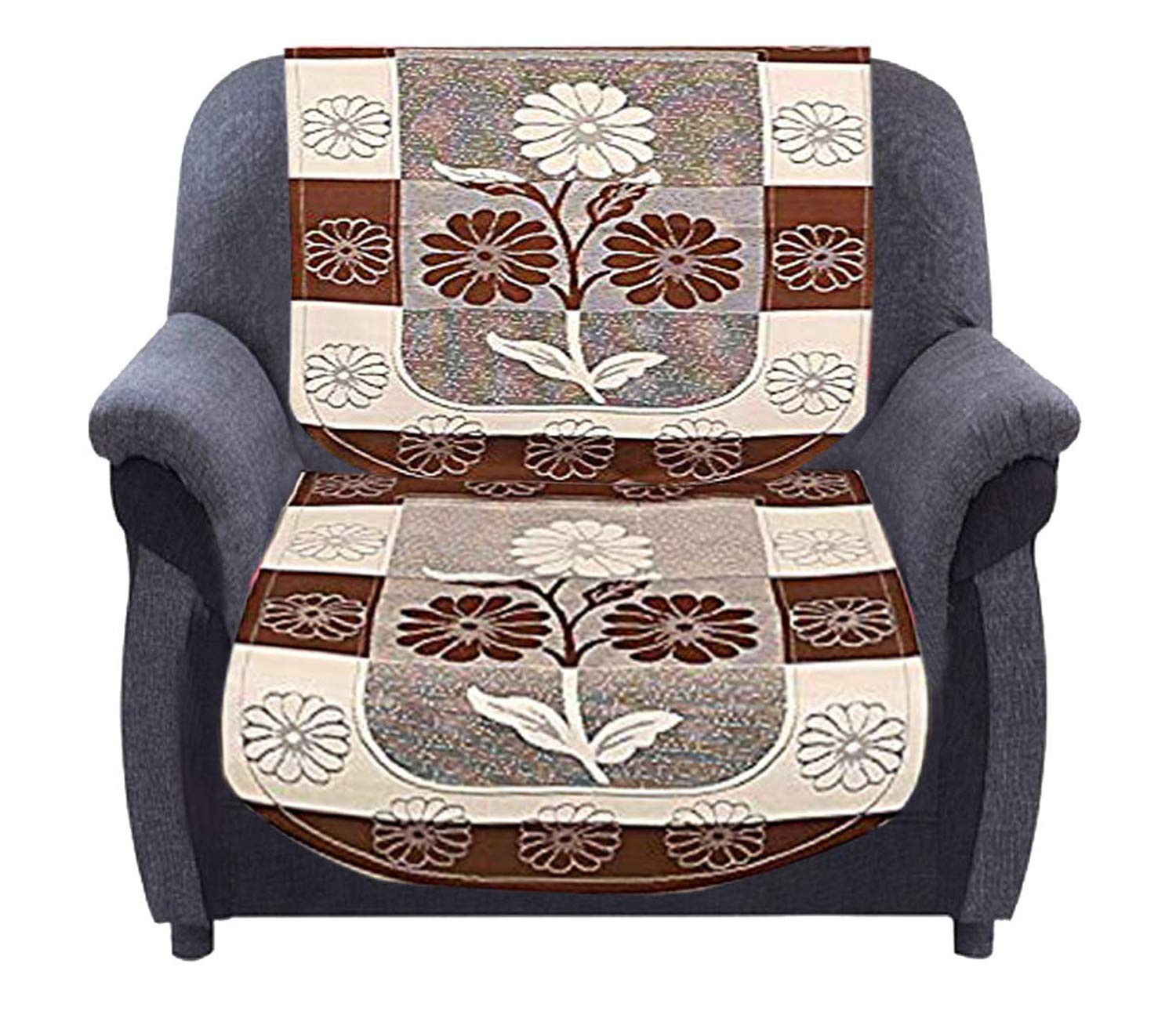 Kuber Industries Flower Print Cotton 6 Piece 5 Seater Slip CoverSofa Cover SetBrown