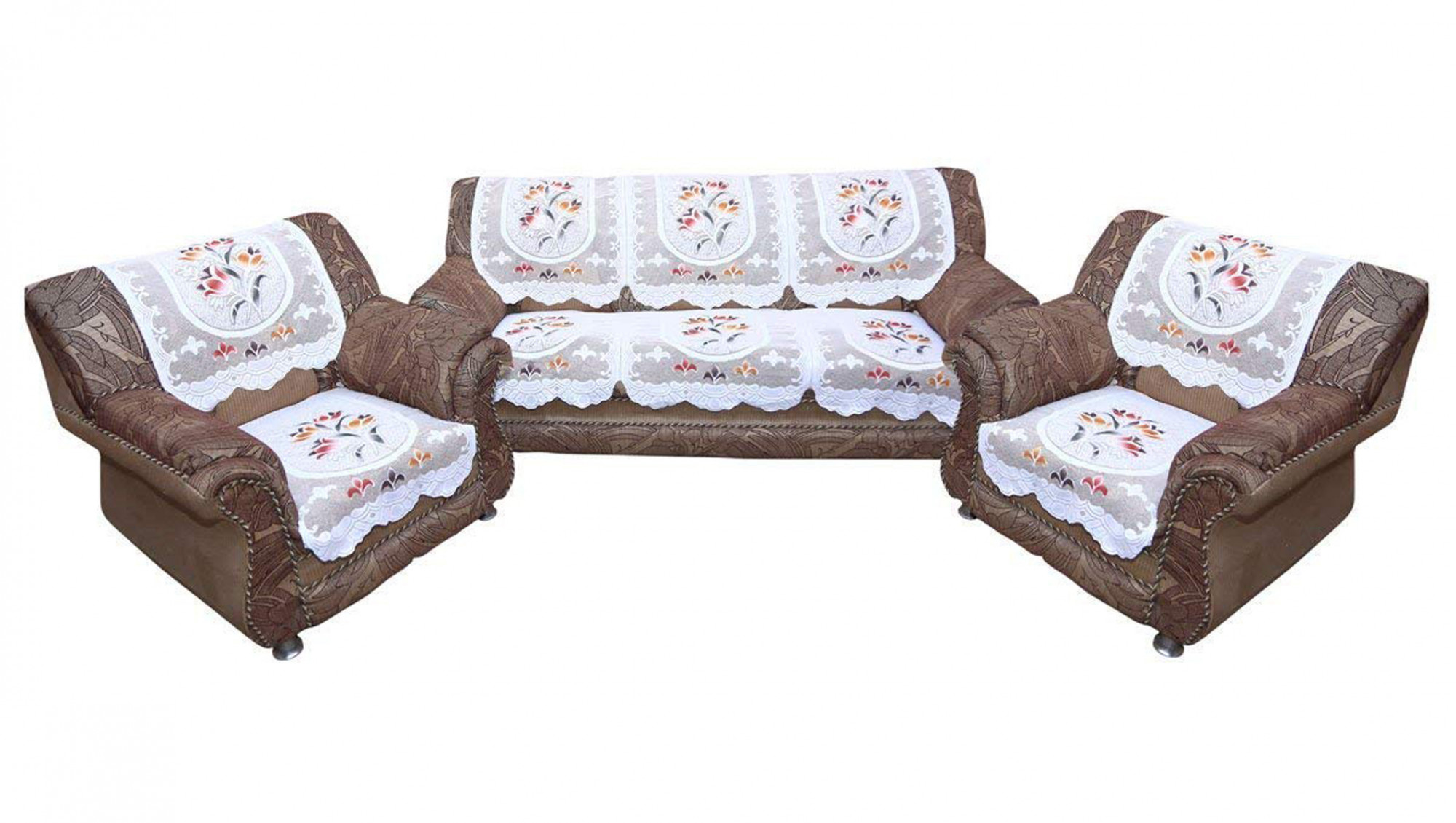 Kuber Industries Flower Print Cotton 6 Piece 5 Seater Slip Cover/Sofa Cover Set,Cream