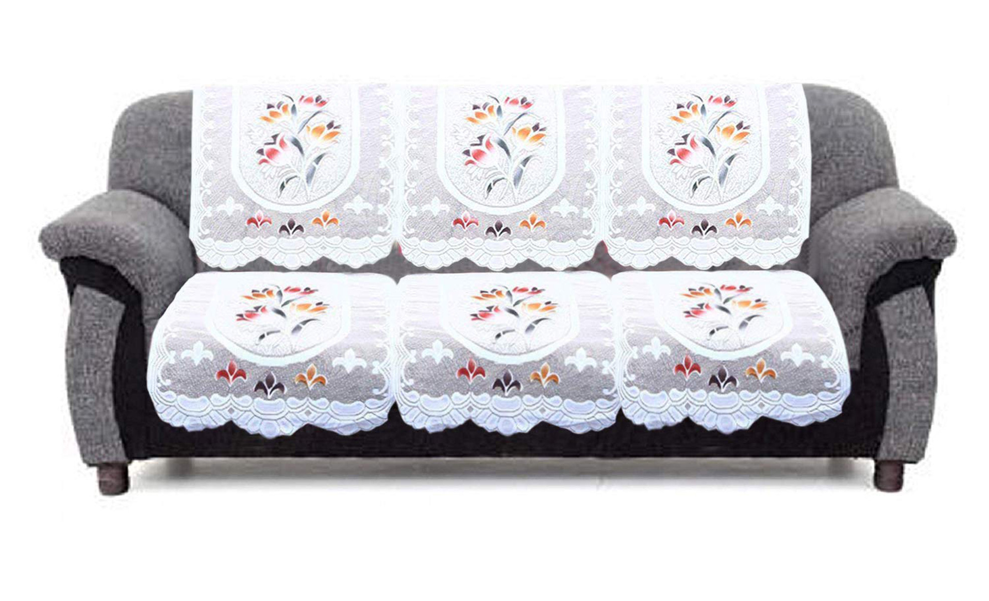 Kuber Industries Flower Print Cotton 6 Piece 5 Seater Slip Cover/Sofa Cover Set,Cream