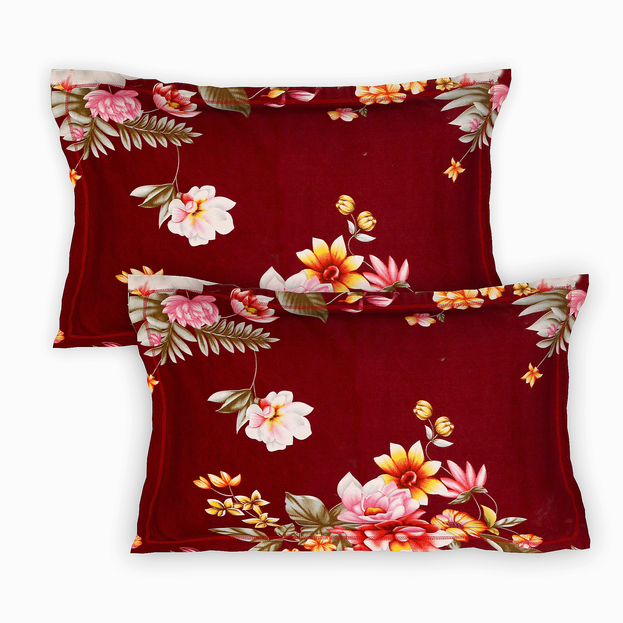 Kuber Industries Flower Print Glace Cotton 144 TC King Size Double Bedsheet with 2 Pillow Covers (Maroon)