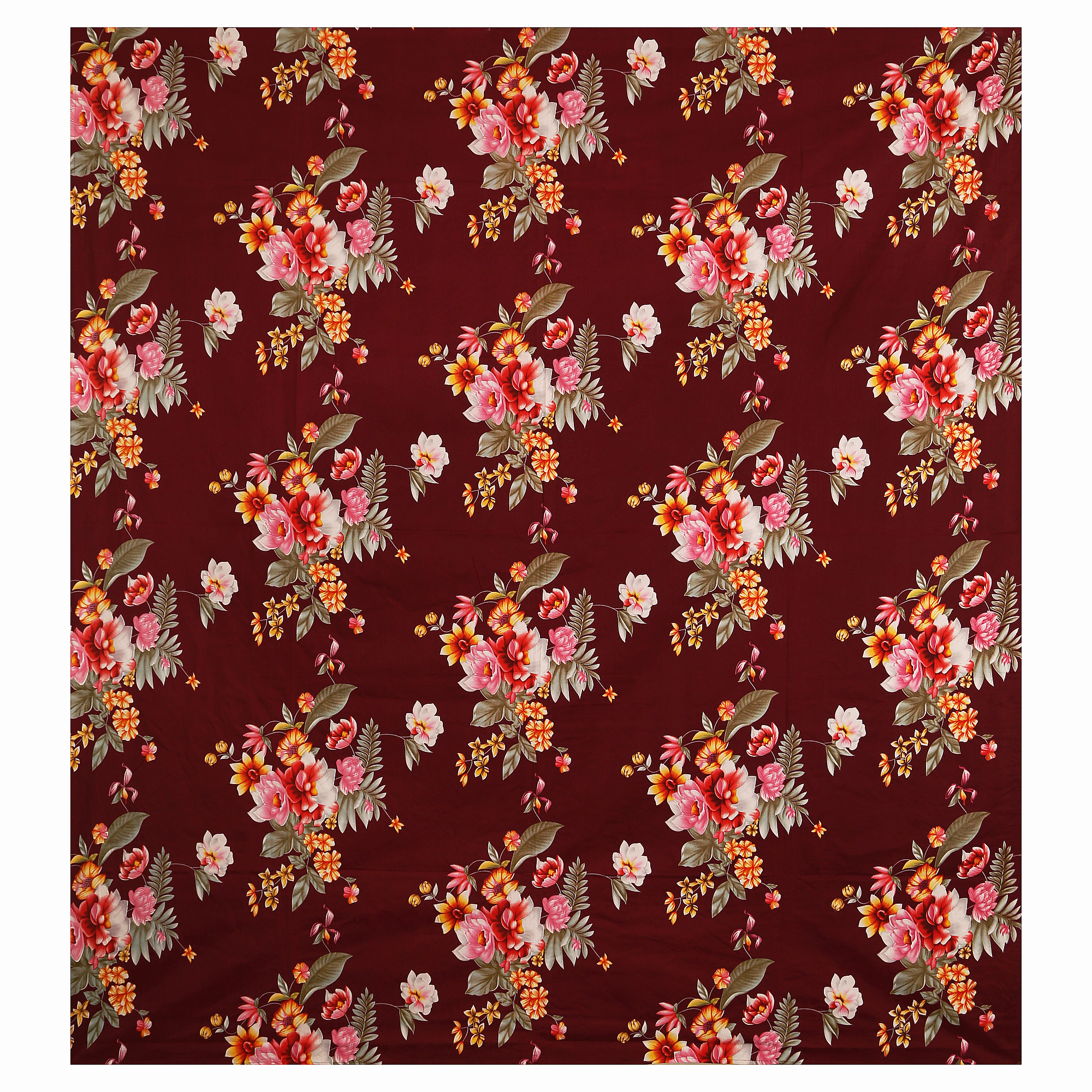 Kuber Industries Flower Print Glace Cotton 144 TC King Size Double Bedsheet with 2 Pillow Covers (Maroon)