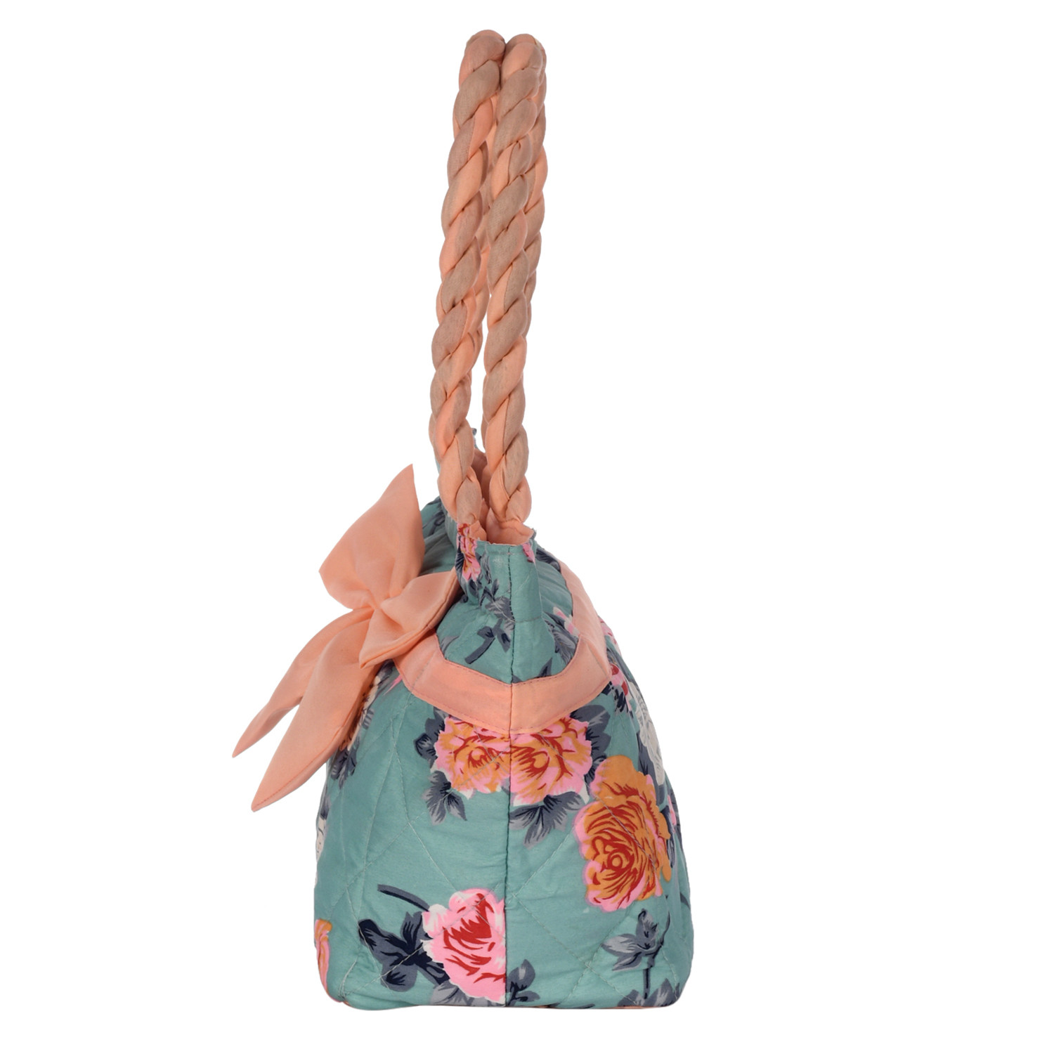 Kuber Industries Flower Print Hand Bag, Bow Bag For Women/Girls With Handle (Green)