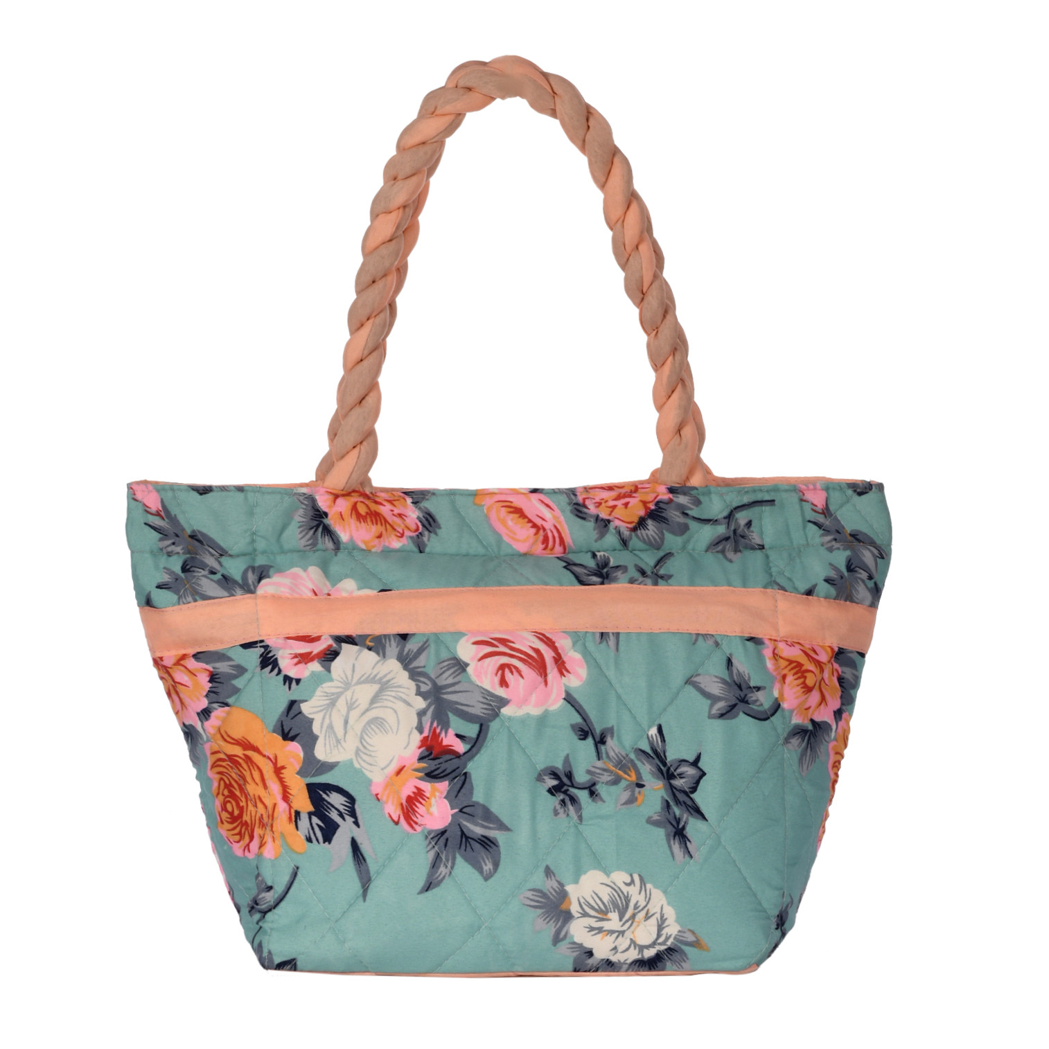 Kuber Industries Flower Print Hand Bag, Bow Bag For Women/Girls With Handle (Green)