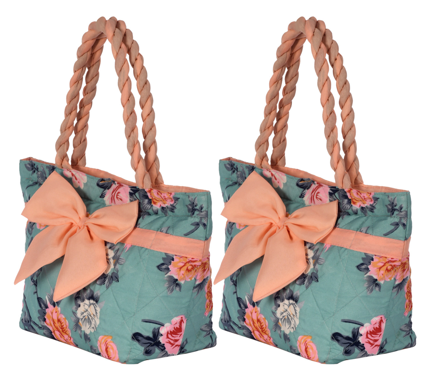 Kuber Industries Flower Print Hand Bag, Bow Bag For Women/Girls With Handle (Green)