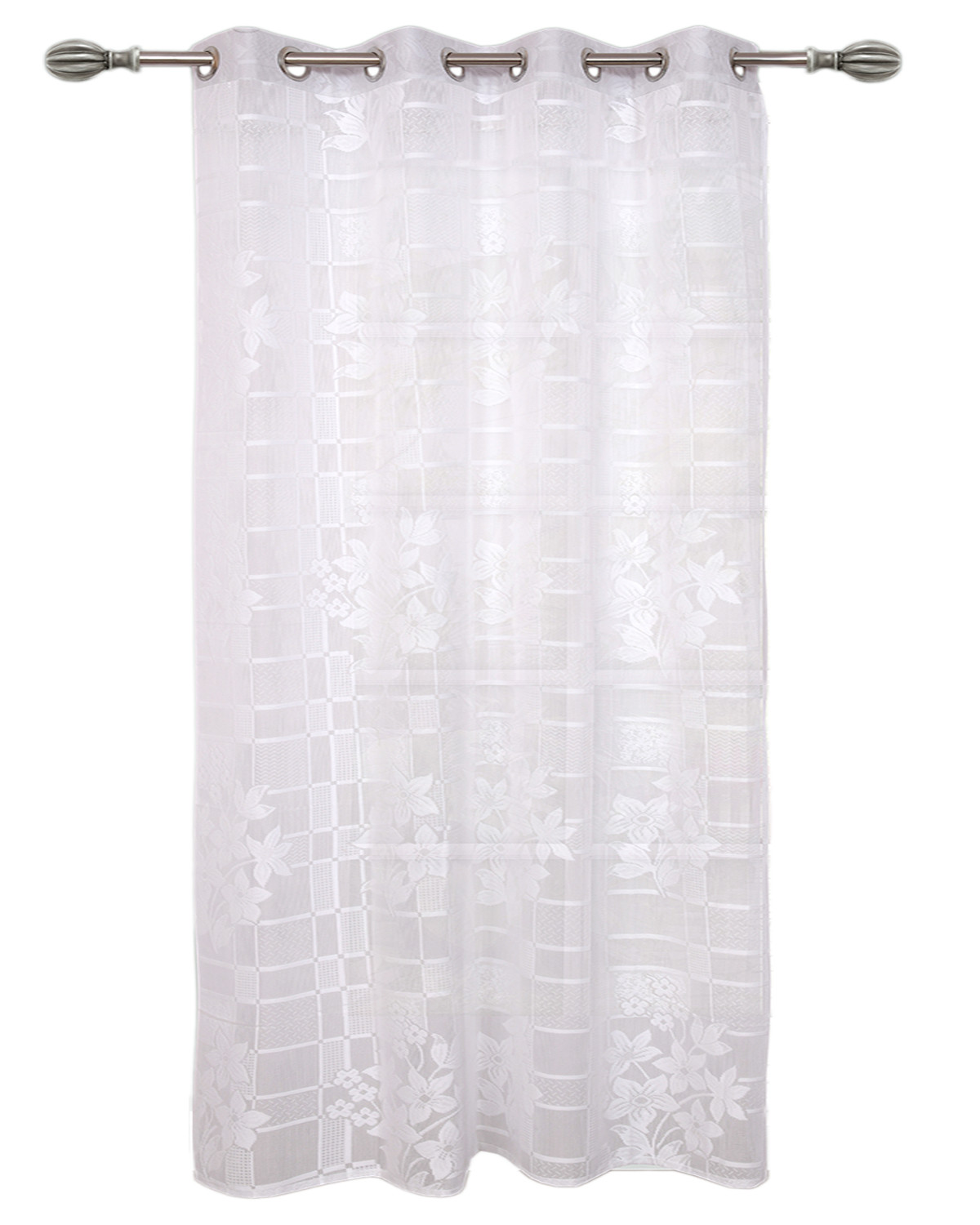 Kuber Industries Flower Print Home Décor Cotton Door Curtain With 8 Eyeletss, 7 Feet (White)