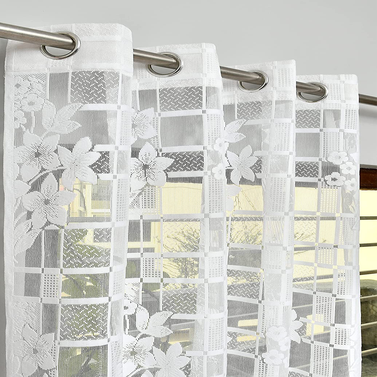 Kuber Industries Flower Print Home Décor Cotton Door Curtain With 8 Eyeletss, 7 Feet (White)