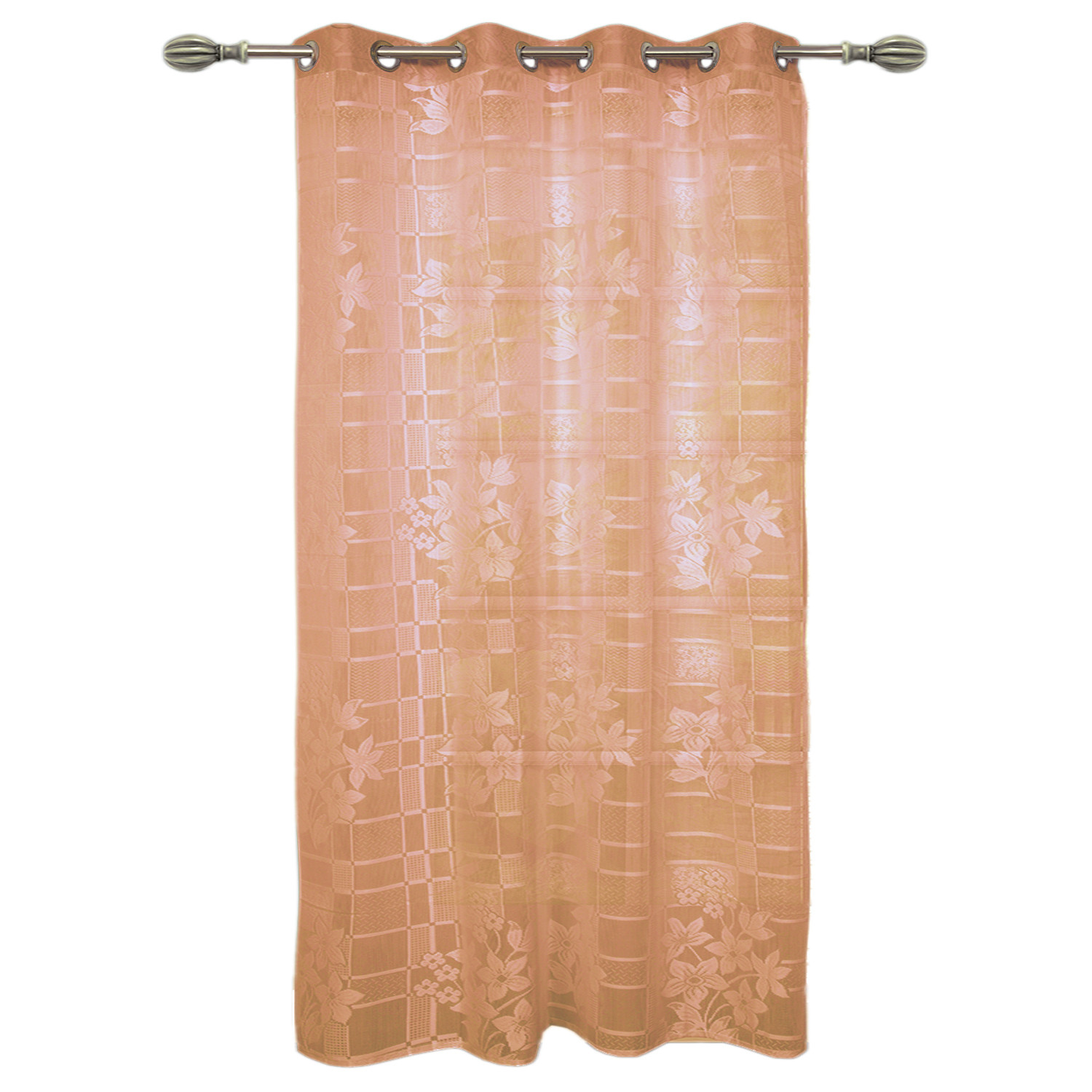 Kuber Industries Flower Print Home Decor Cotton Door Curtain With 8 Eyeletss, 7 Feet (Brown)