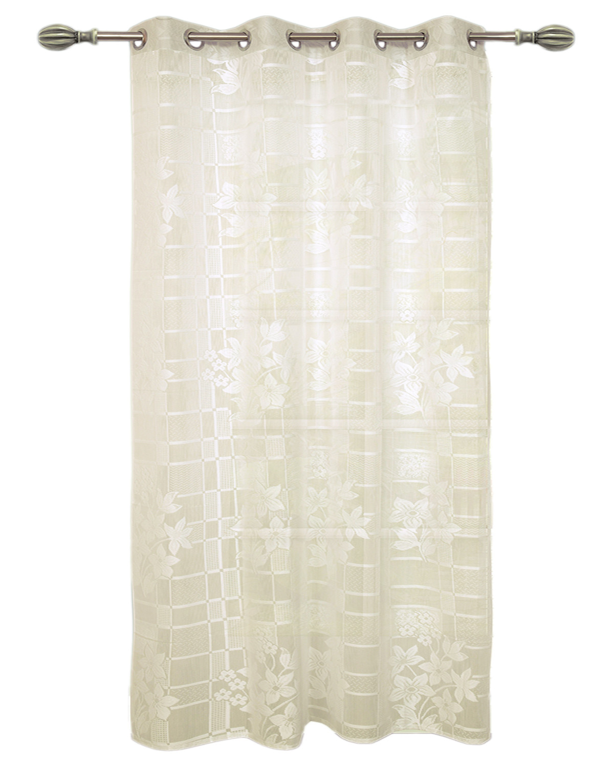 Kuber Industries Flower Print Home Decor Cotton Door Curtain With 8 Eyeletss, 7 Feet (Cream)