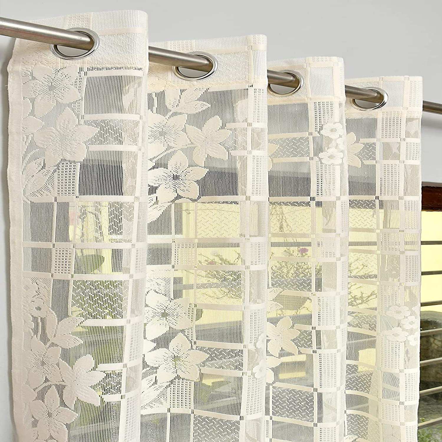 Kuber Industries Flower Print Home Decor Cotton Door Curtain With 8 Eyeletss, 7 Feet (Cream)