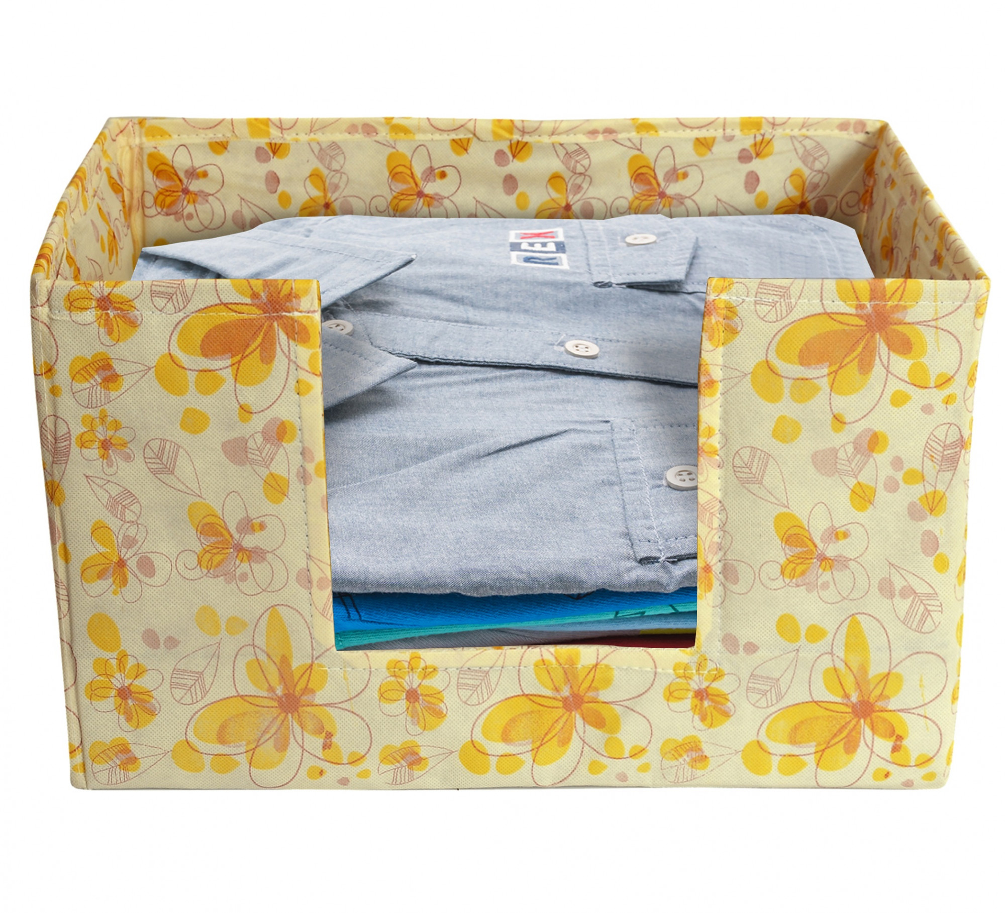 Kuber Industries Flower Print Non-Woven Shirt Stacker Closet Organizer - Shirts and Clothing Organizer With Handle (Ivory & Red)