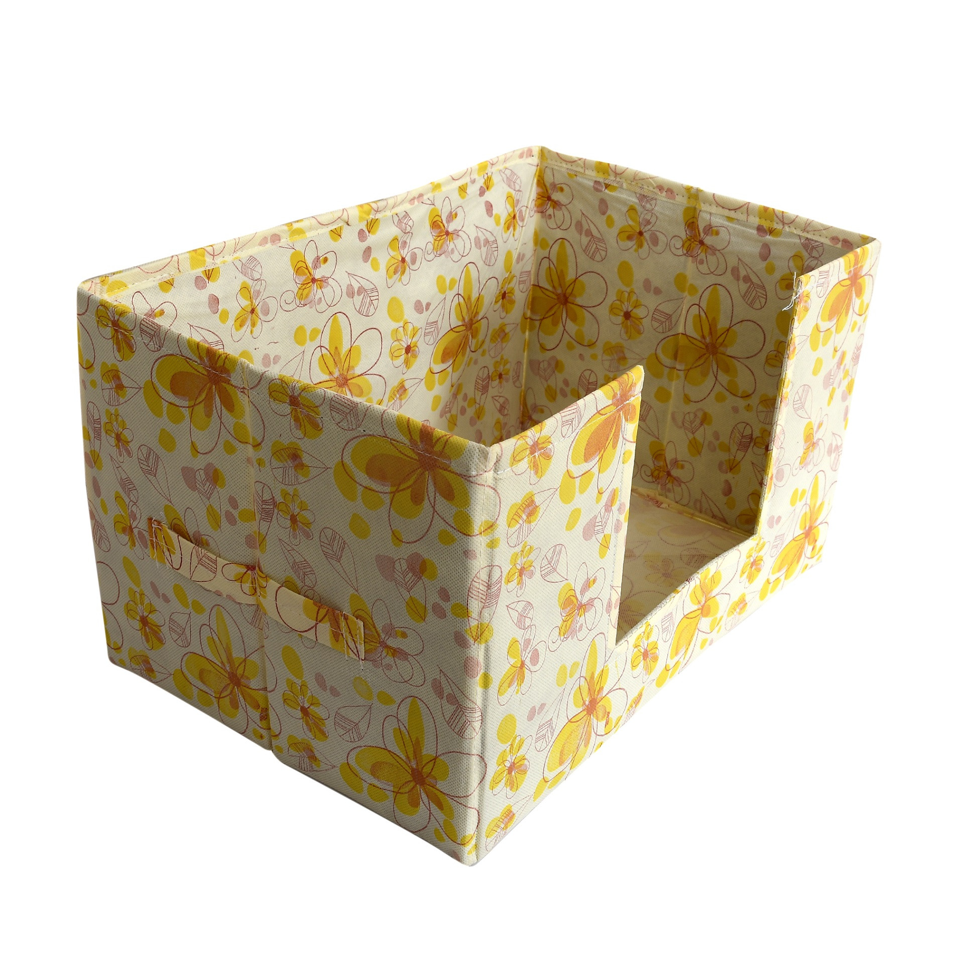 Kuber Industries Flower Print Non-Woven Shirt Stacker Closet Organizer - Shirts and Clothing Organizer With Handle (Ivory & Red)