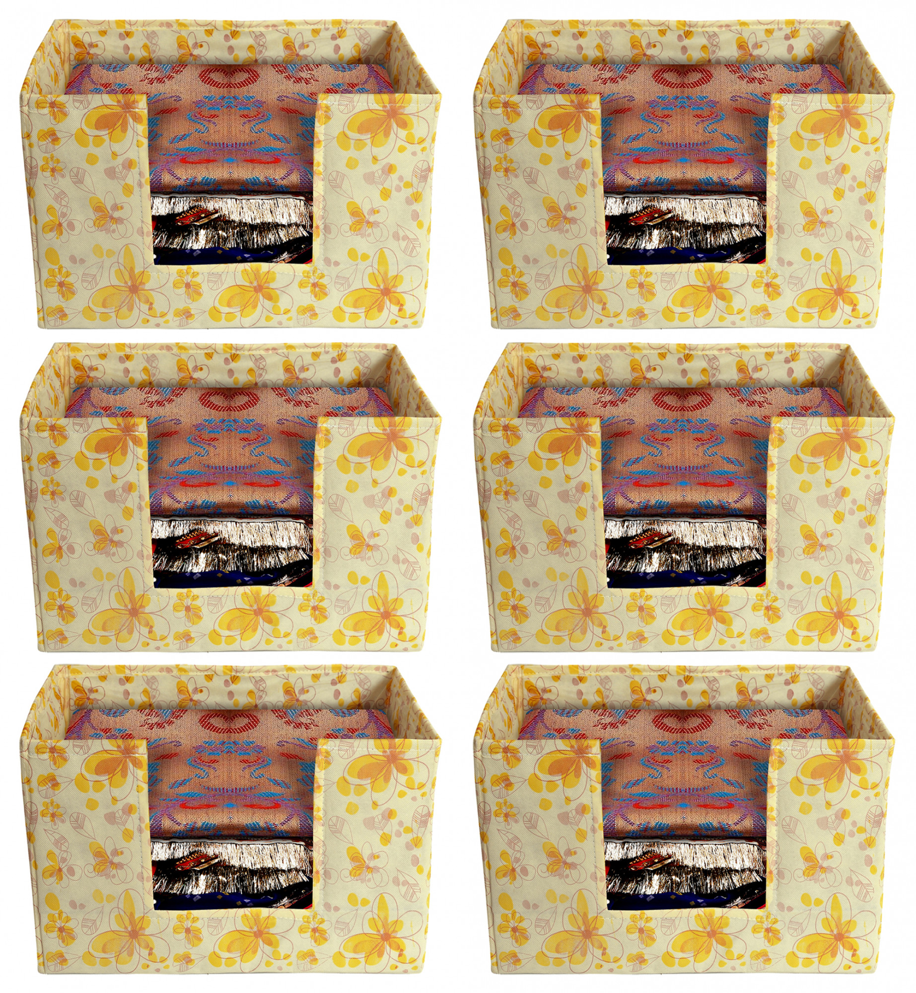 Kuber Industries Flower Print Non-Woven Shirt Stacker Closet Organizer - Shirts and Clothing Organizer With Handle (Ivory & Red)