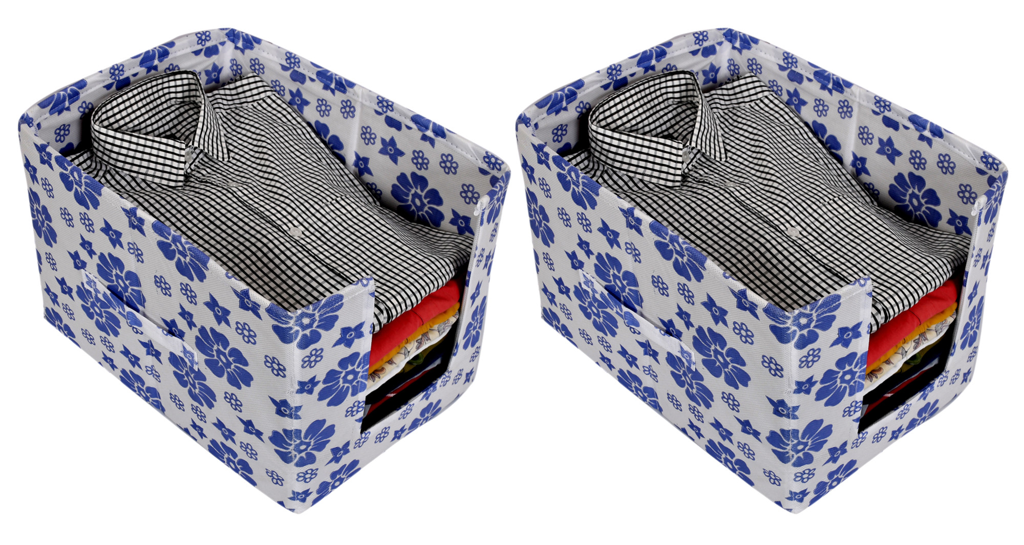 Kuber Industries Flower Print Non Woven Shirt Stacker/Shirt Organizer Wardrobe Organizer (Royal Blue)-KUBMART1618