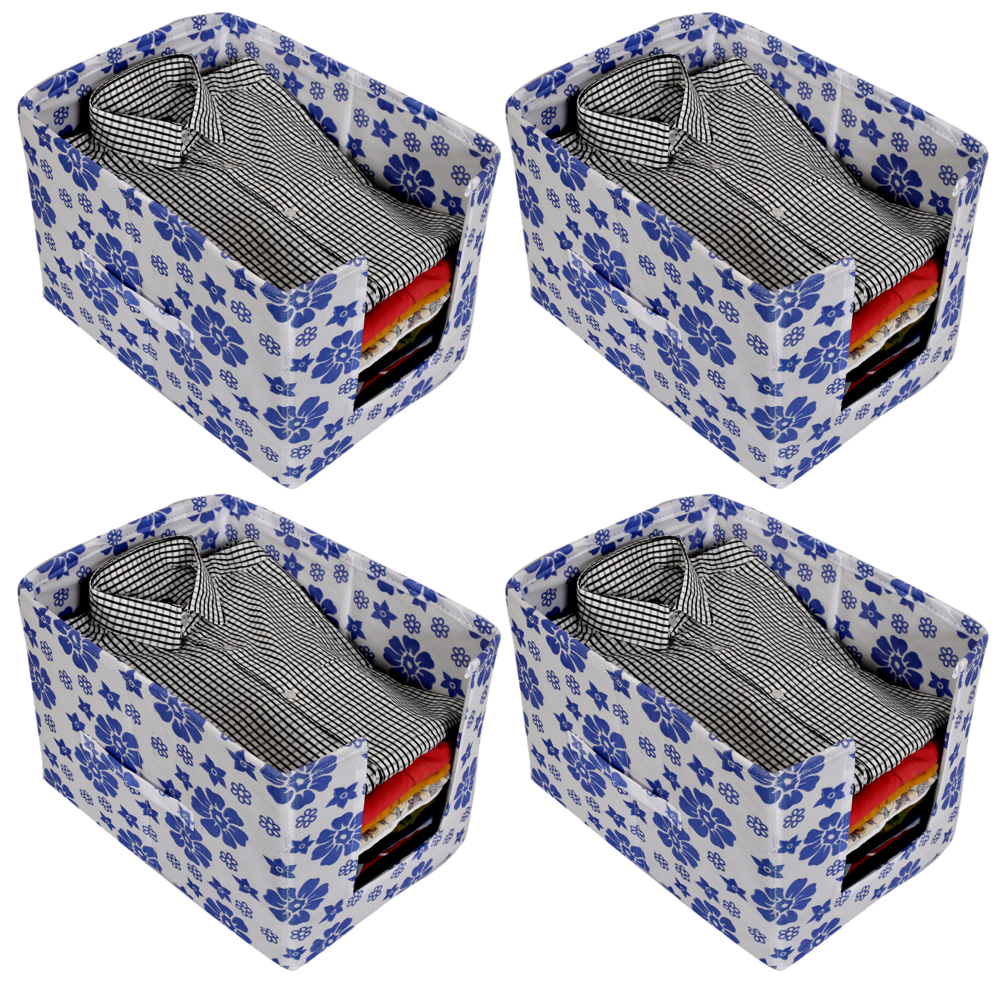 Kuber Industries Flower Print Non Woven Shirt Stacker/Shirt Organizer Wardrobe Organizer (Royal Blue)-KUBMART1618