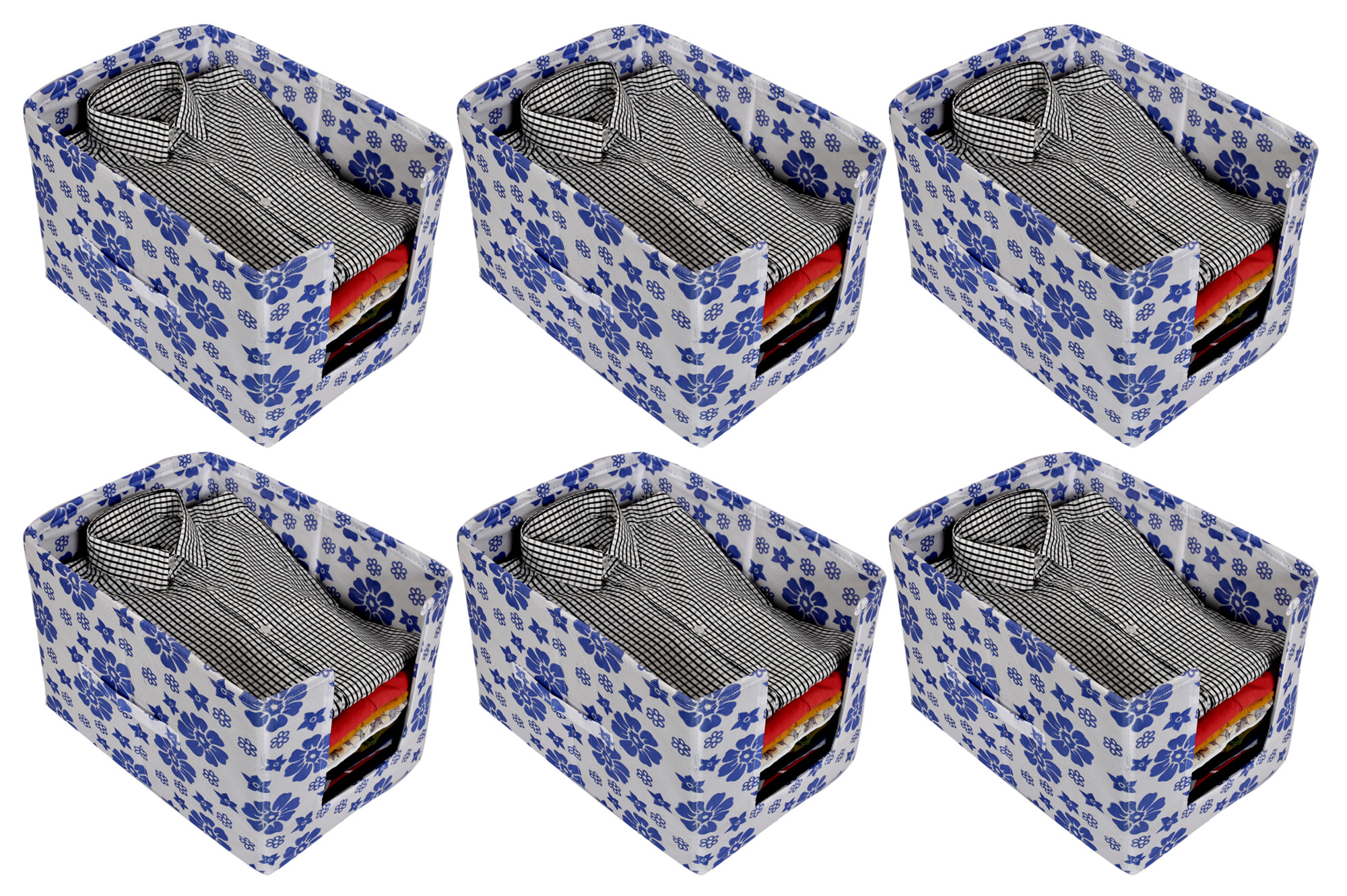 Kuber Industries Flower Print Non Woven Shirt Stacker/Shirt Organizer Wardrobe Organizer (Royal Blue)-KUBMART1618