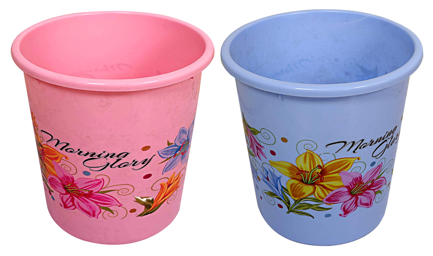 Kuber Industries Flower Print Plastic 2 Pieces Dustbin/ Garbage Bin/ Waste Bin, 13 Liters (Pink & Blue)