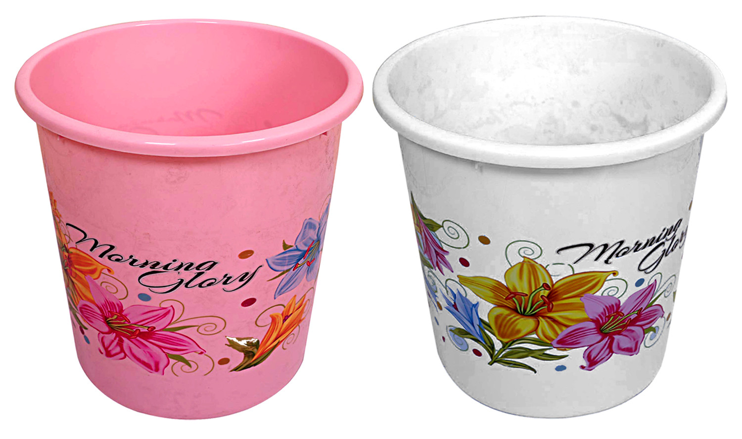 Kuber Industries Flower Print Plastic 2 Pieces Dustbin/ Garbage Bin/ Waste Bin, 13 Liters (Pink & White)