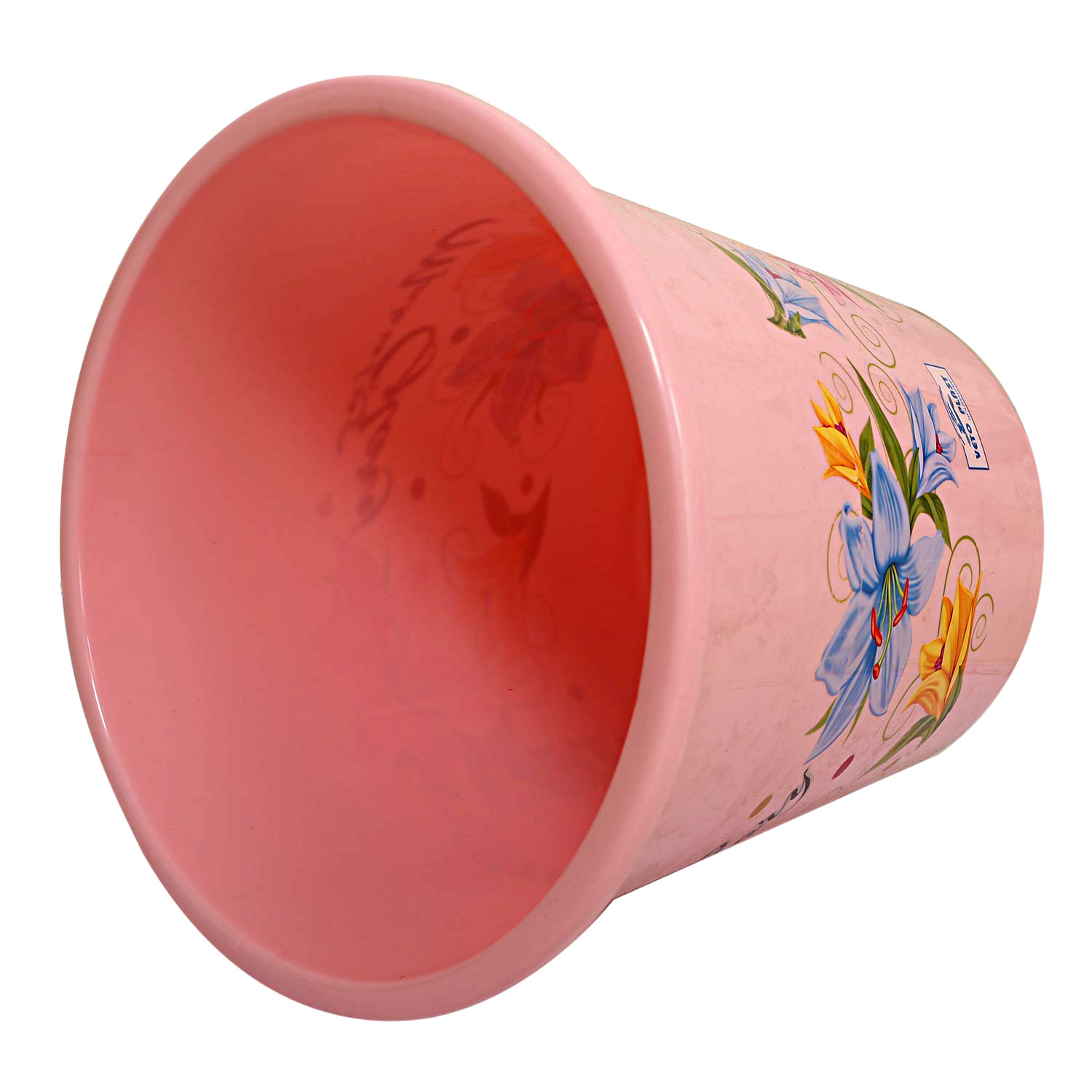 Kuber Industries Flower Print Plastic 2 Pieces Dustbin/ Garbage Bin/ Waste Bin, 13 Liters (Pink & White)