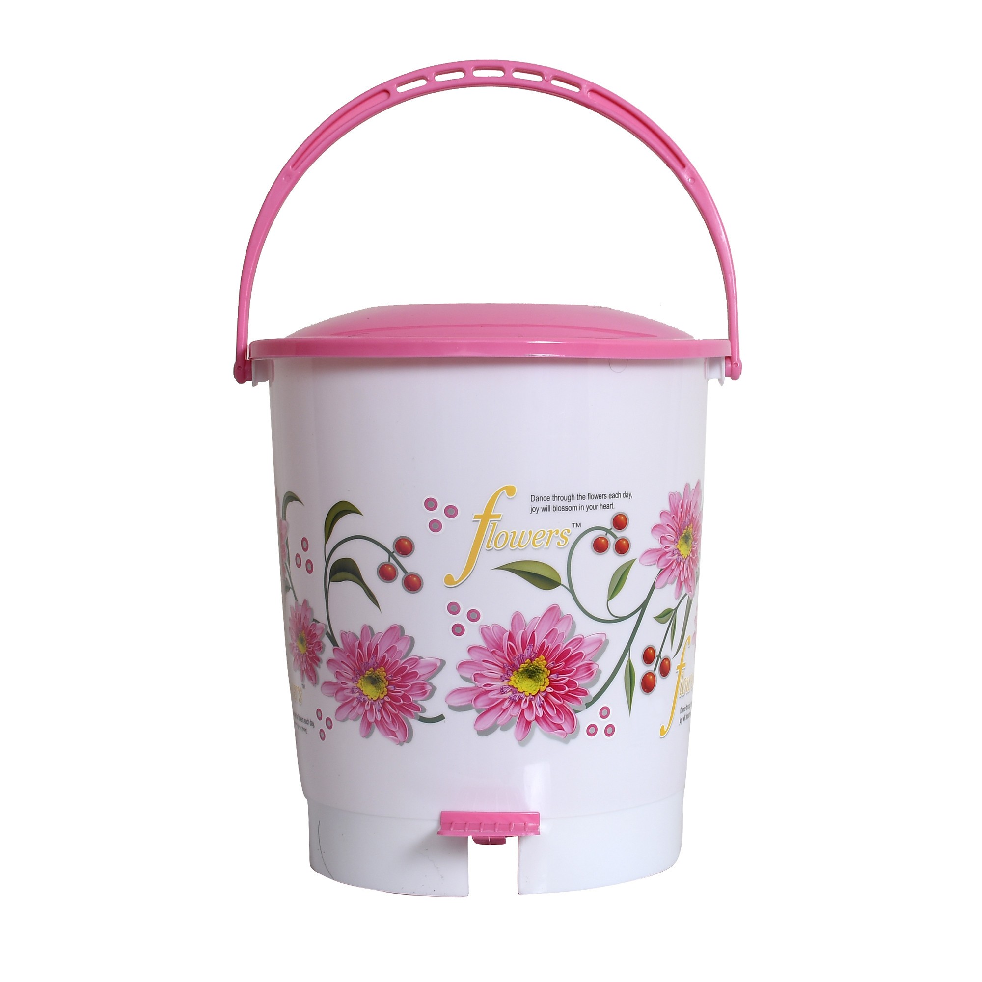 Kuber Industries Flower Print Plastic 2 Pieces Dustbin/ Garbage Bin/ Waste Bin With Lid, 10 Liters (Pink & Blue)