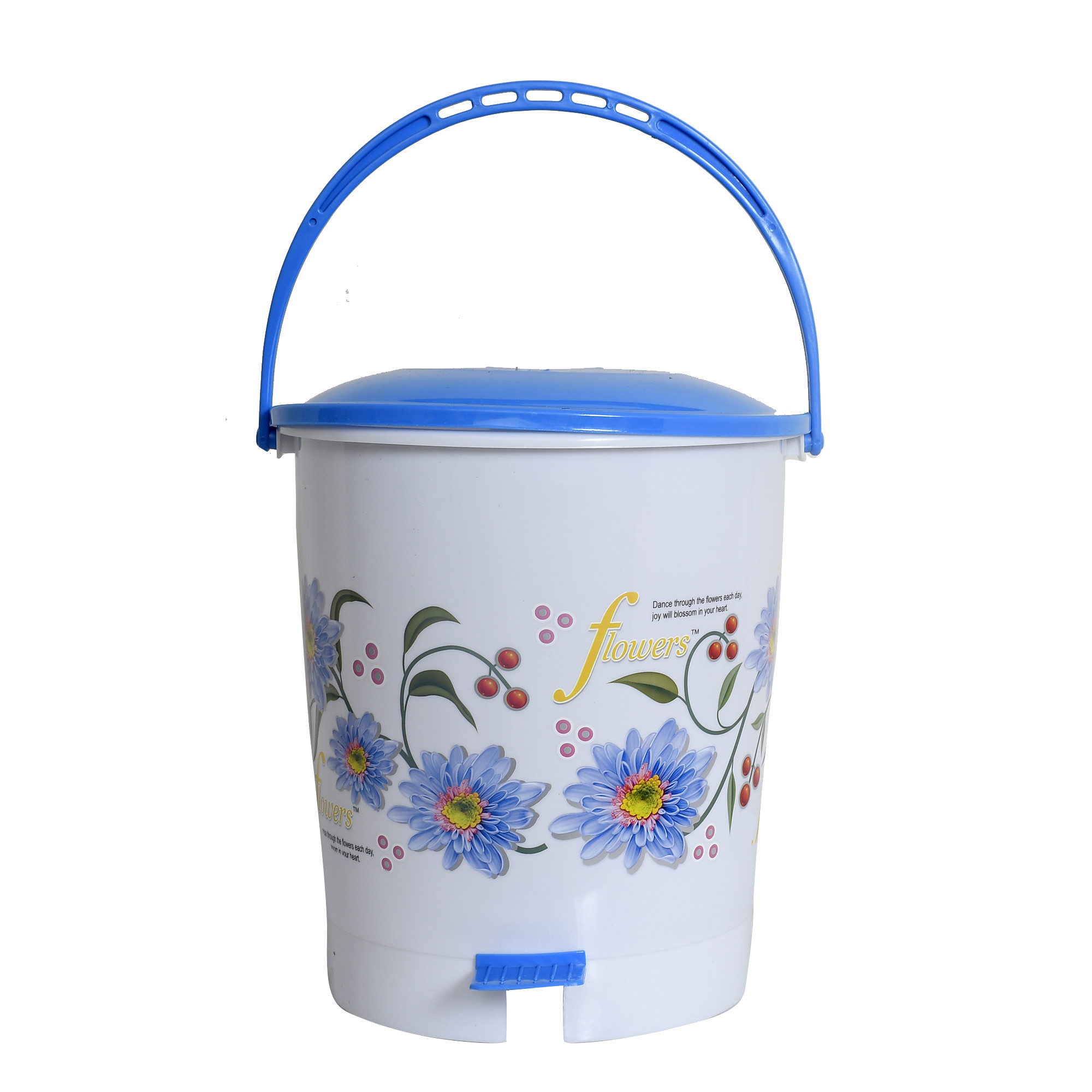 Kuber Industries Flower Print Plastic Dustbin/ Garbage Bin/ Waste Bin With Lid, 10 Liters (Blue)