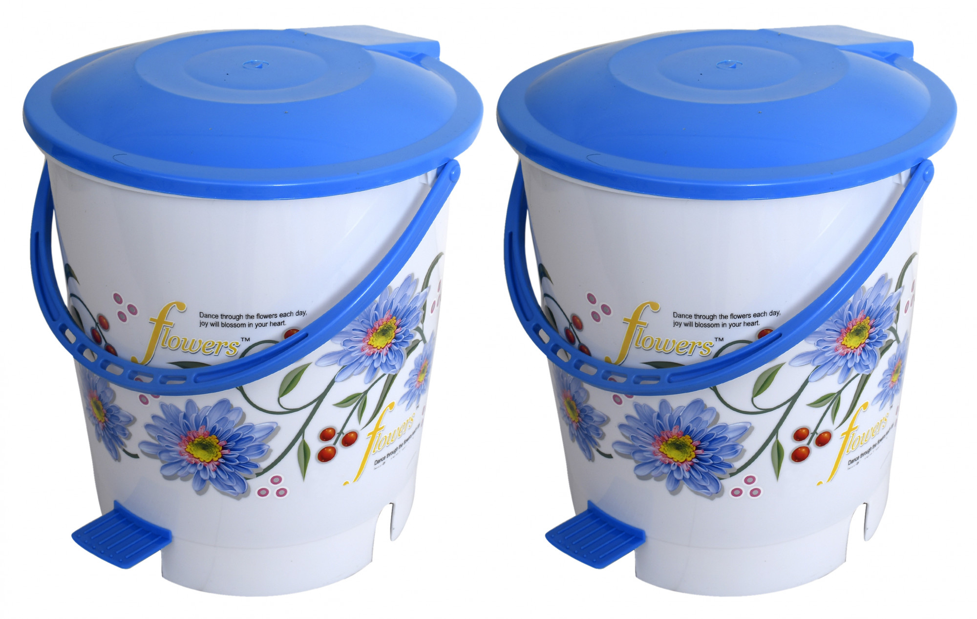 Kuber Industries Flower Print Plastic Dustbin/ Garbage Bin/ Waste Bin With Lid, 10 Liters (Blue)