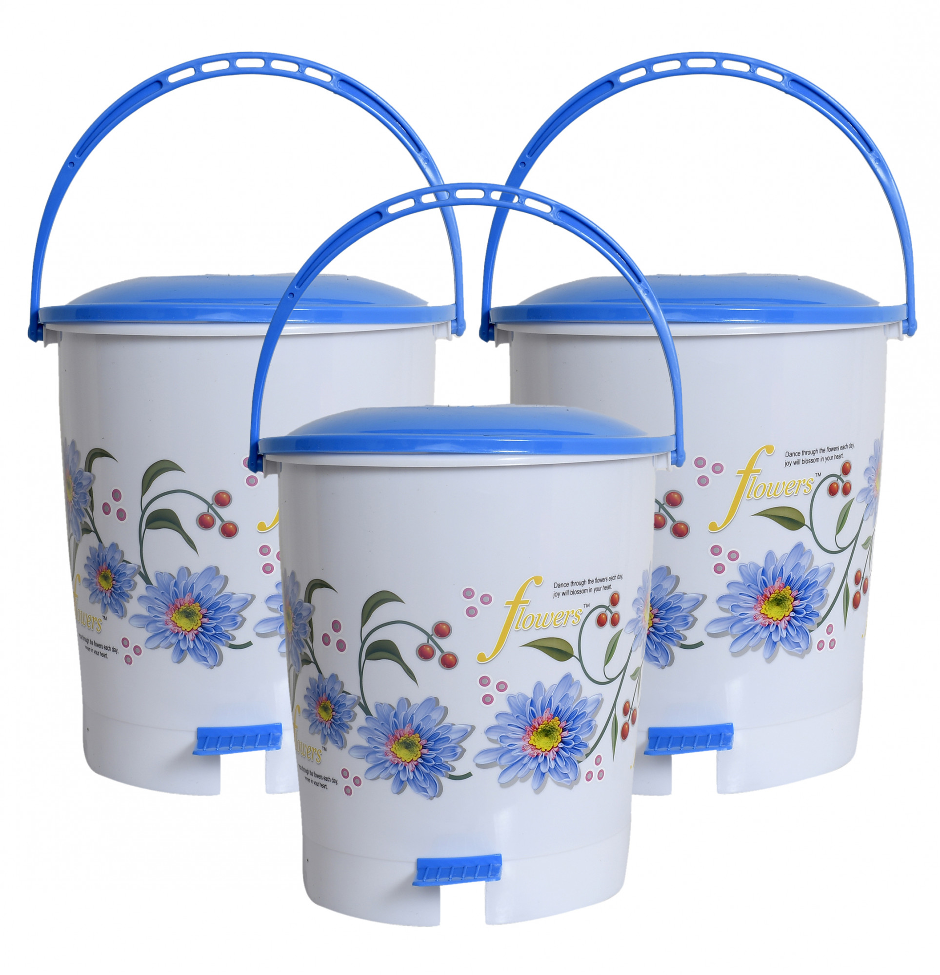 Kuber Industries Flower Print Plastic Dustbin/ Garbage Bin/ Waste Bin With Lid, 10 Liters (Blue)