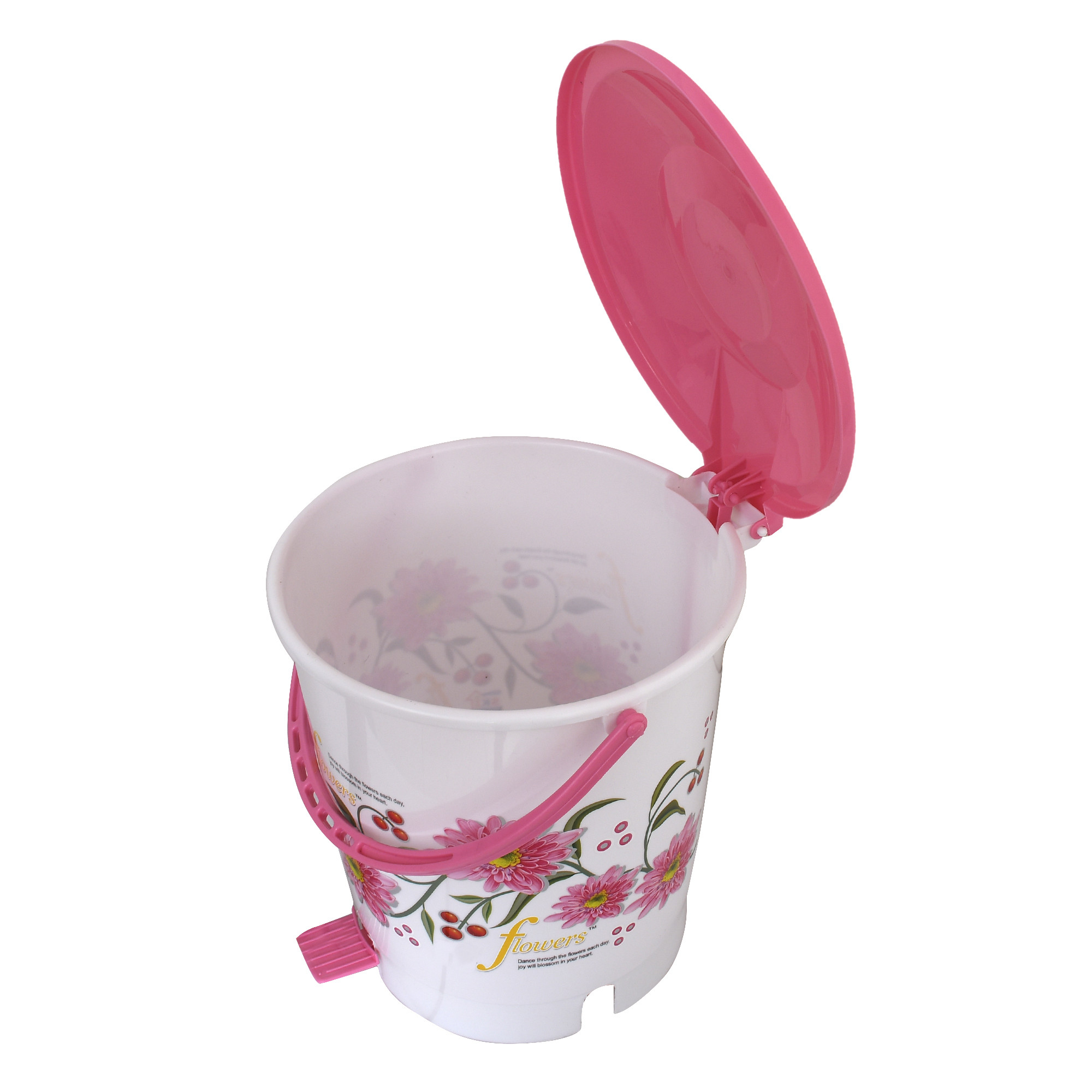 Kuber Industries Flower Print Plastic Dustbin/ Garbage Bin/ Waste Bin With Lid, 10 Liters (Pink)