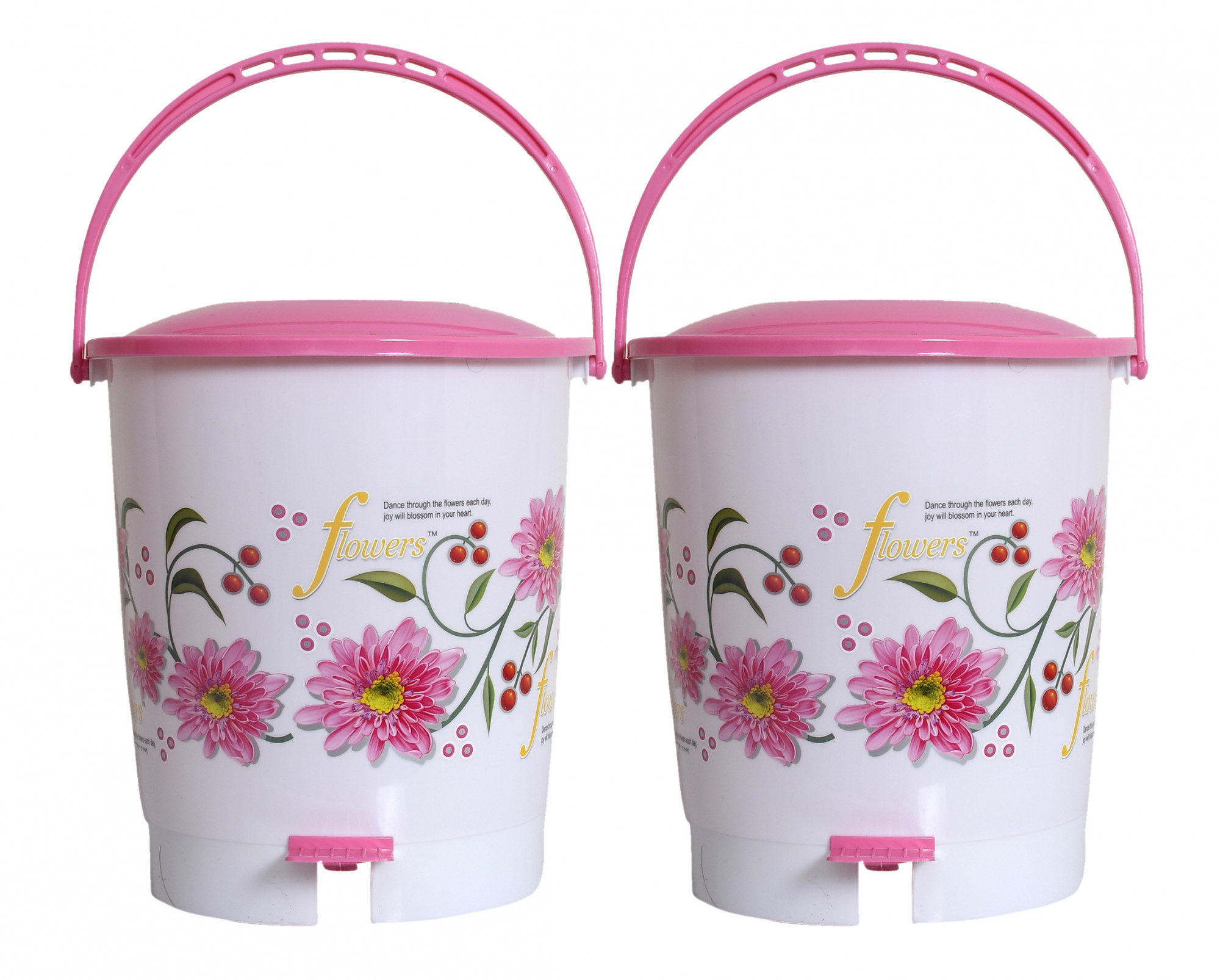 Kuber Industries Flower Print Plastic Dustbin/ Garbage Bin/ Waste Bin With Lid, 10 Liters (Pink)