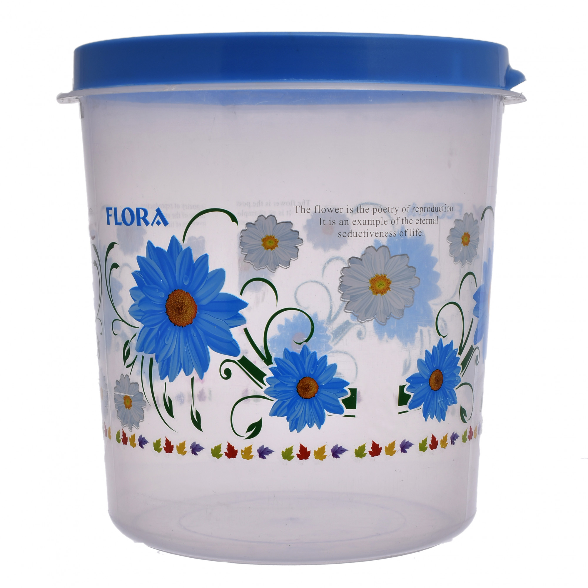 Kuber Industries Flower Print Plastic Multipurpose Kitchen Storage Container Set with Flexi Lid 10 Ltr,7 Ltr & 5 Ltr(Set Of 3,Blue)-KUBMART530
