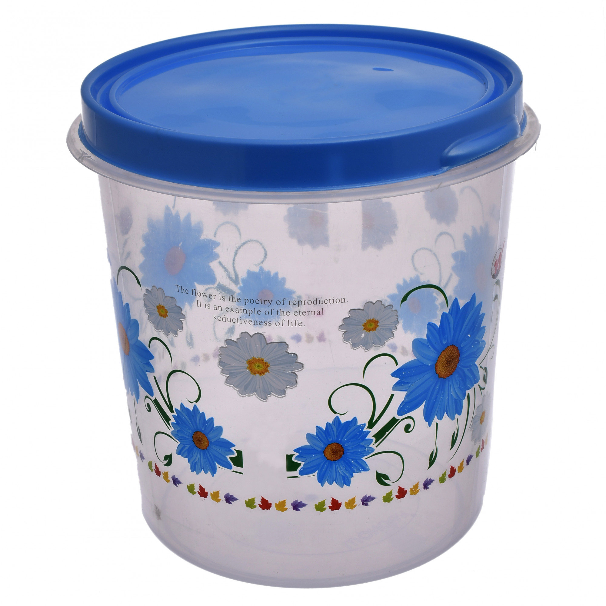 Kuber Industries Flower Print Plastic Multipurpose Kitchen Storage Container Set with Flexi Lid 10 Ltr,7 Ltr & 5 Ltr(Set Of 3,Blue)-KUBMART530