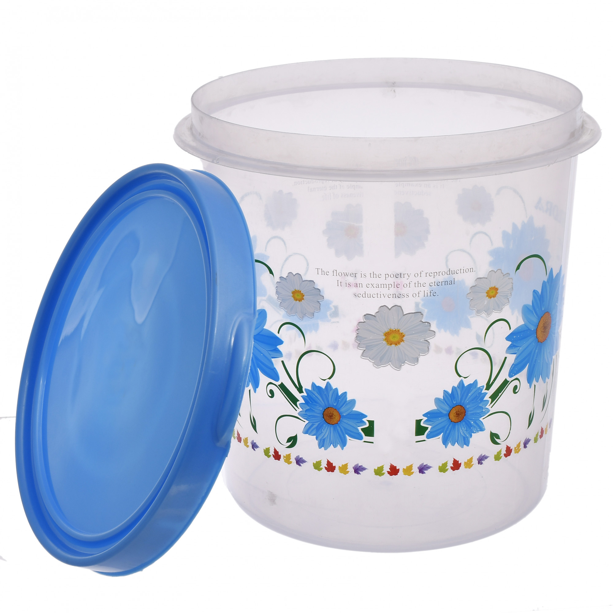 Kuber Industries Flower Print Plastic Multipurpose Kitchen Storage Container Set with Flexi Lid 10 Ltr,7 Ltr & 5 Ltr(Set Of 3,Blue)-KUBMART530