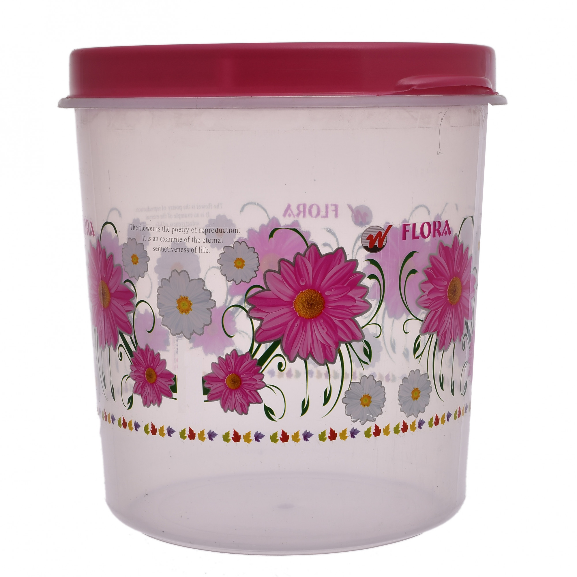 Kuber Industries Flower Print Plastic Multipurpose Kitchen Storage Container Set with Flexi Lid 10 Ltr,7 Ltr & 5 Ltr(Set Of 3,Pink)-KUBMART532