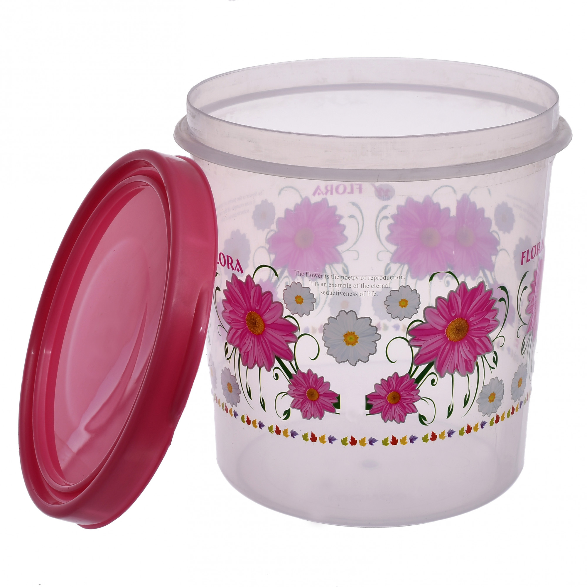 Kuber Industries Flower Print Plastic Multipurpose Kitchen Storage Container Set with Flexi Lid 10 Ltr,7 Ltr & 5 Ltr(Set Of 3,Pink)-KUBMART532
