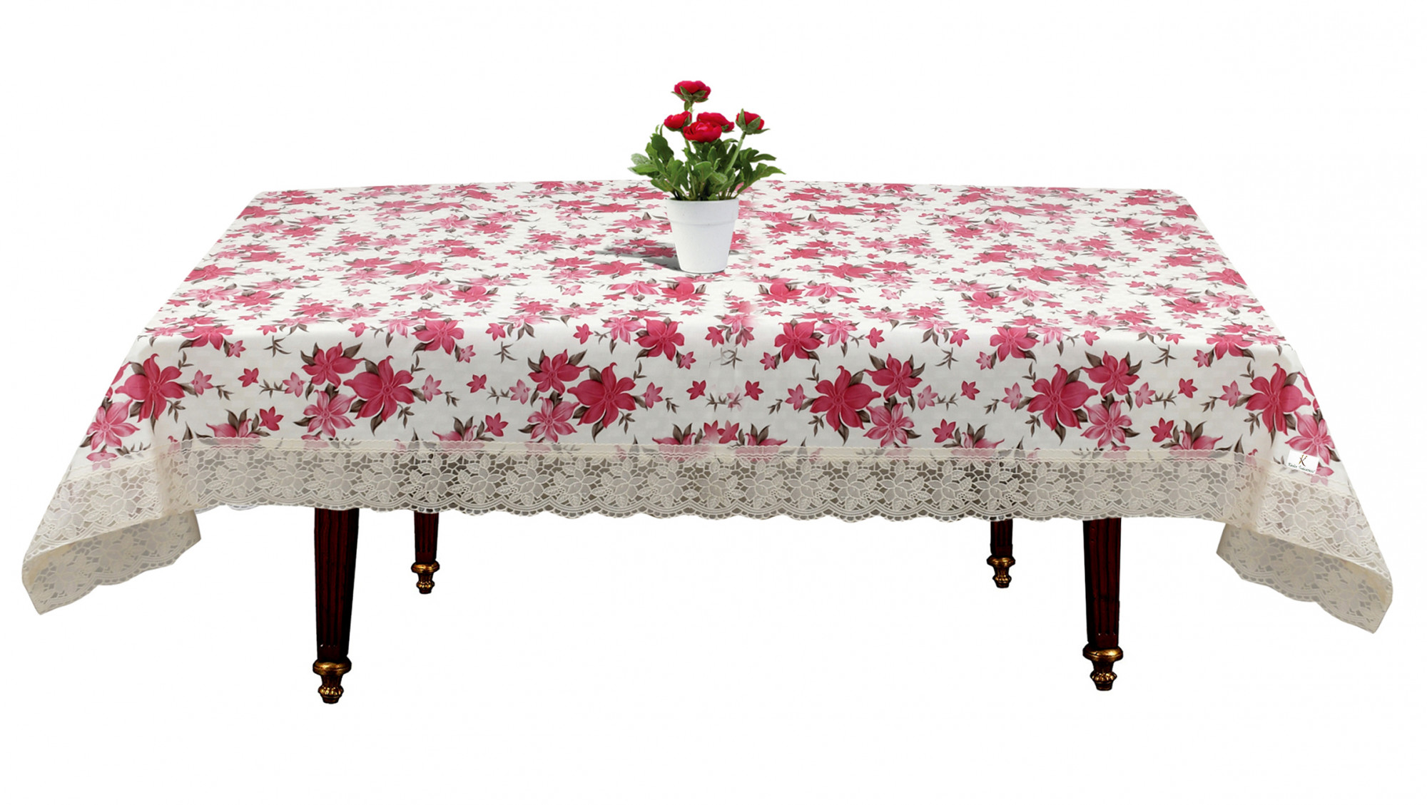 Kuber Industries Flower Print PVC 4 Seater Center Table Cover 40