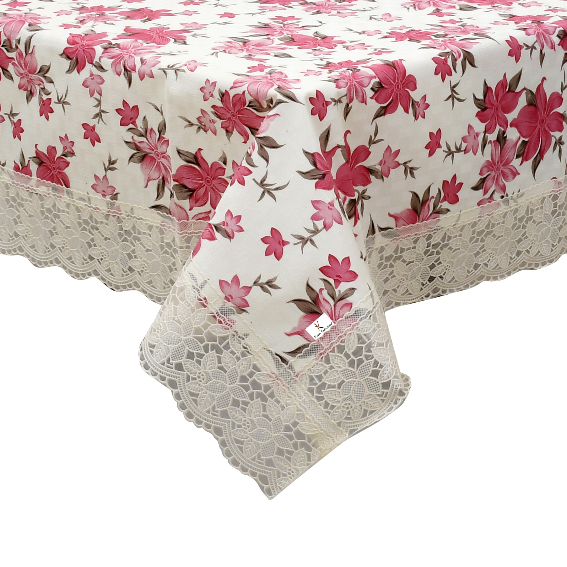 Kuber Industries Flower Print PVC 6 Seater Dining Table Cover 60