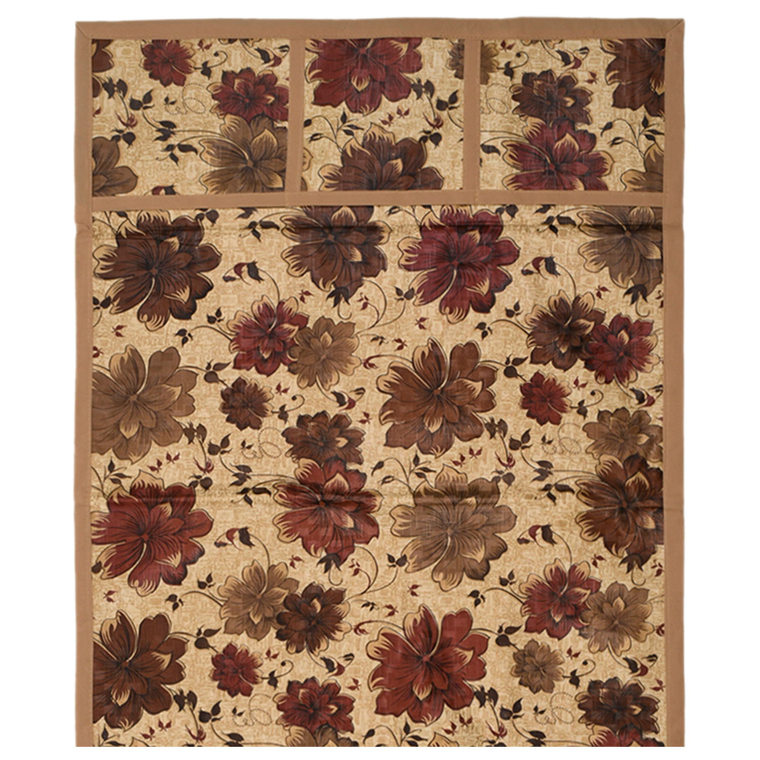 Kuber Industries Flower print PVC Fridge Top Cover With 6 Utility Side Pockets (Beige)