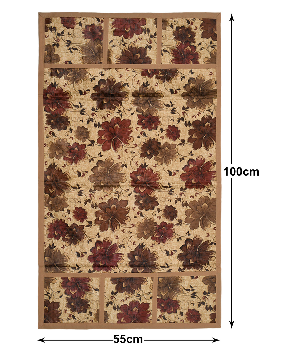 Kuber Industries Flower print PVC Fridge Top Cover With 6 Utility Side Pockets (Beige)