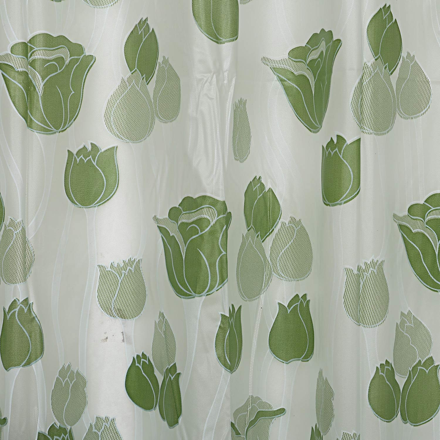 Kuber Industries Flower Print PVC Shower Curtain With Hooks,7 Feet (Green)