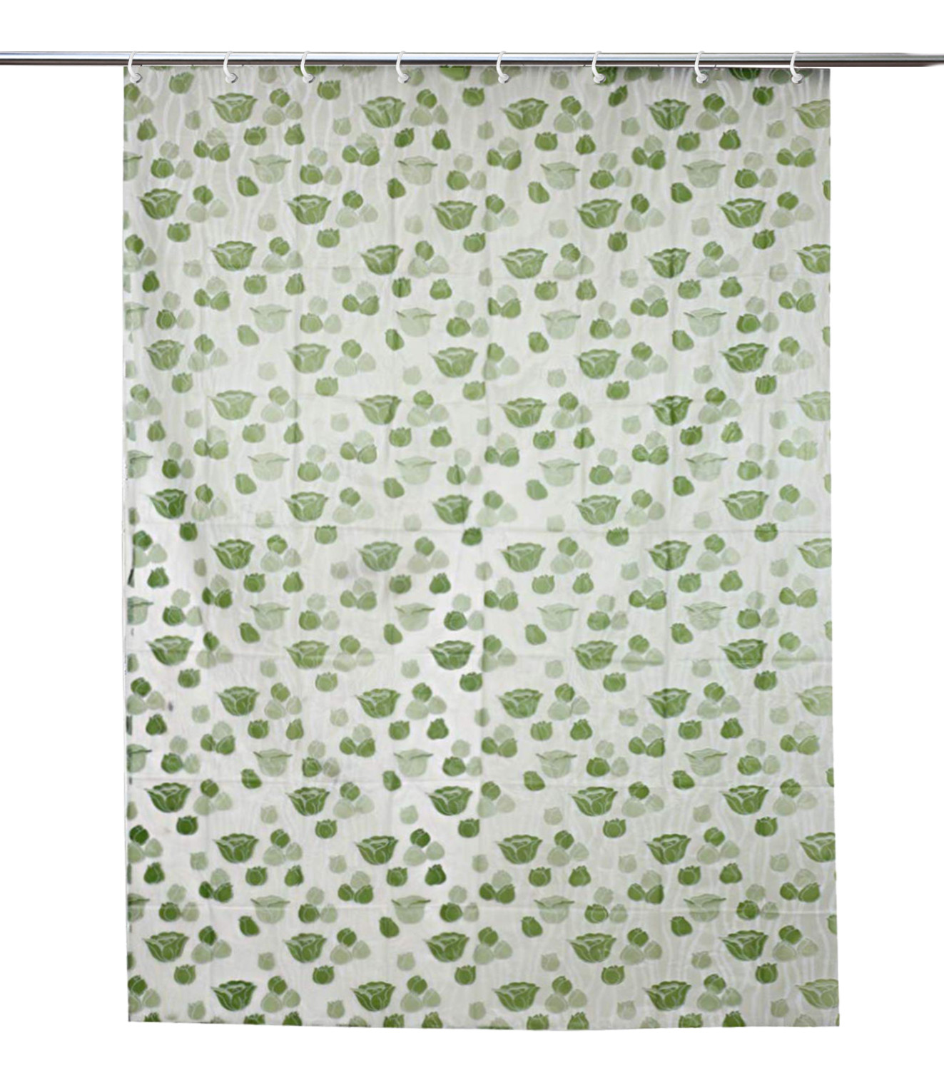 Kuber Industries Flower Print PVC Shower Curtain With Hooks,7 Feet (Green)